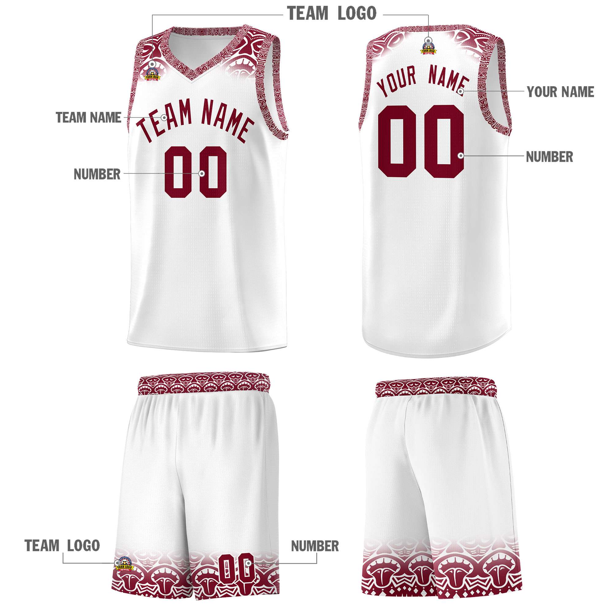 Custom White Crimson Personalized Indians Print Kits Sports Uniform Basketball Jersey|KXKSHOP