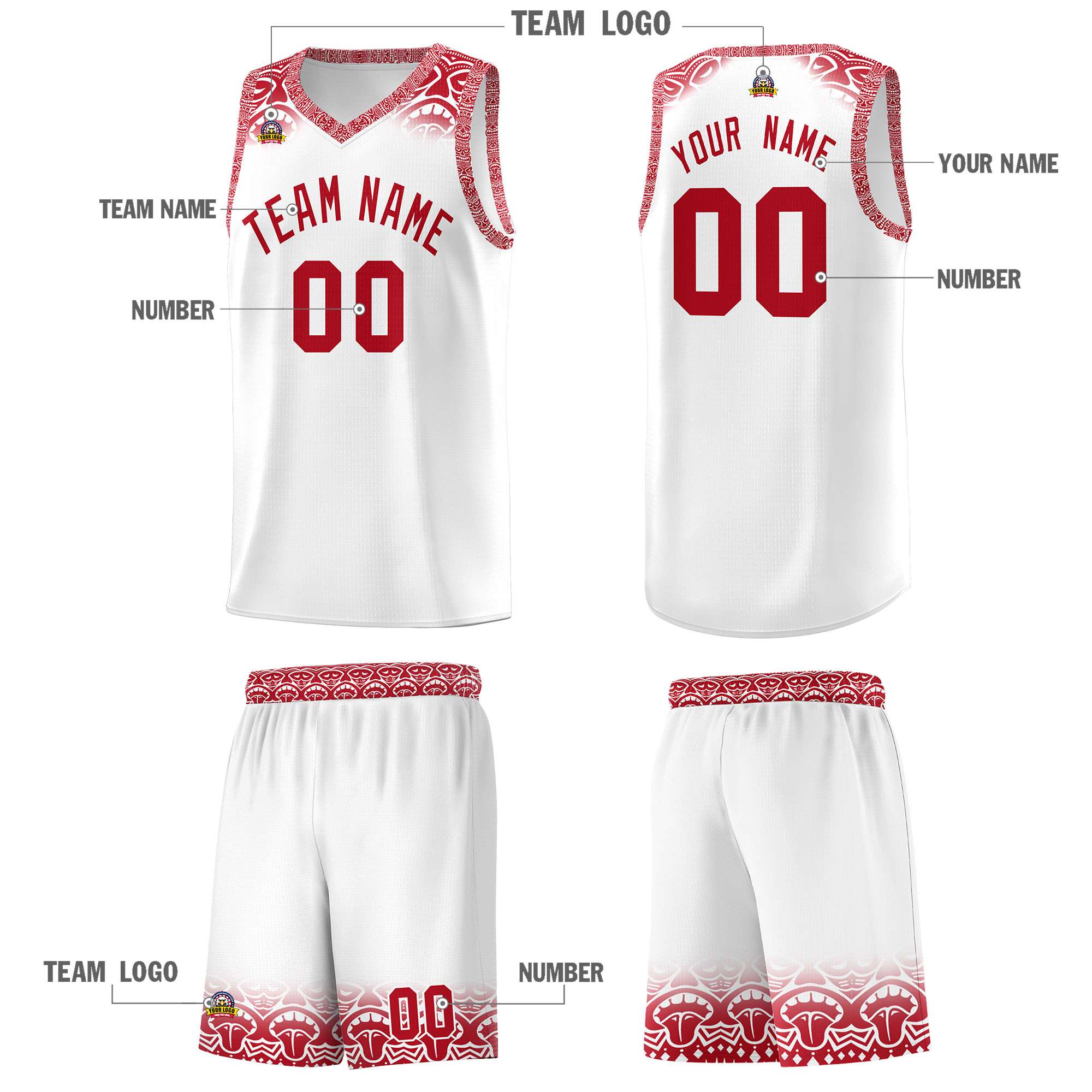 Custom White Red Personalized Indians Print Kits Sports Uniform Basketball Jersey|KXKSHOP