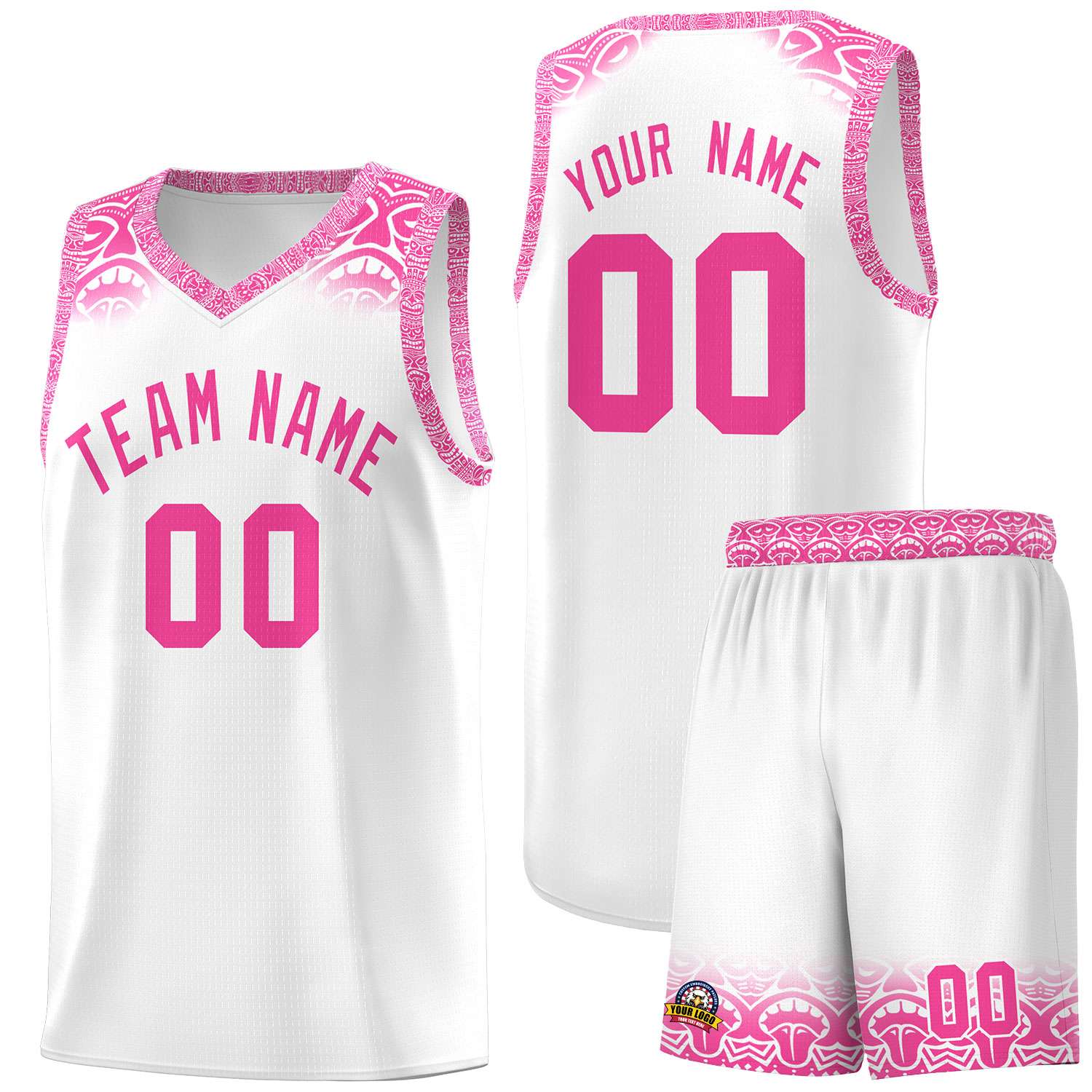 Custom White Pink Personalized Indians Print Kits Sports Uniform Basketball Jersey|KXKSHOP