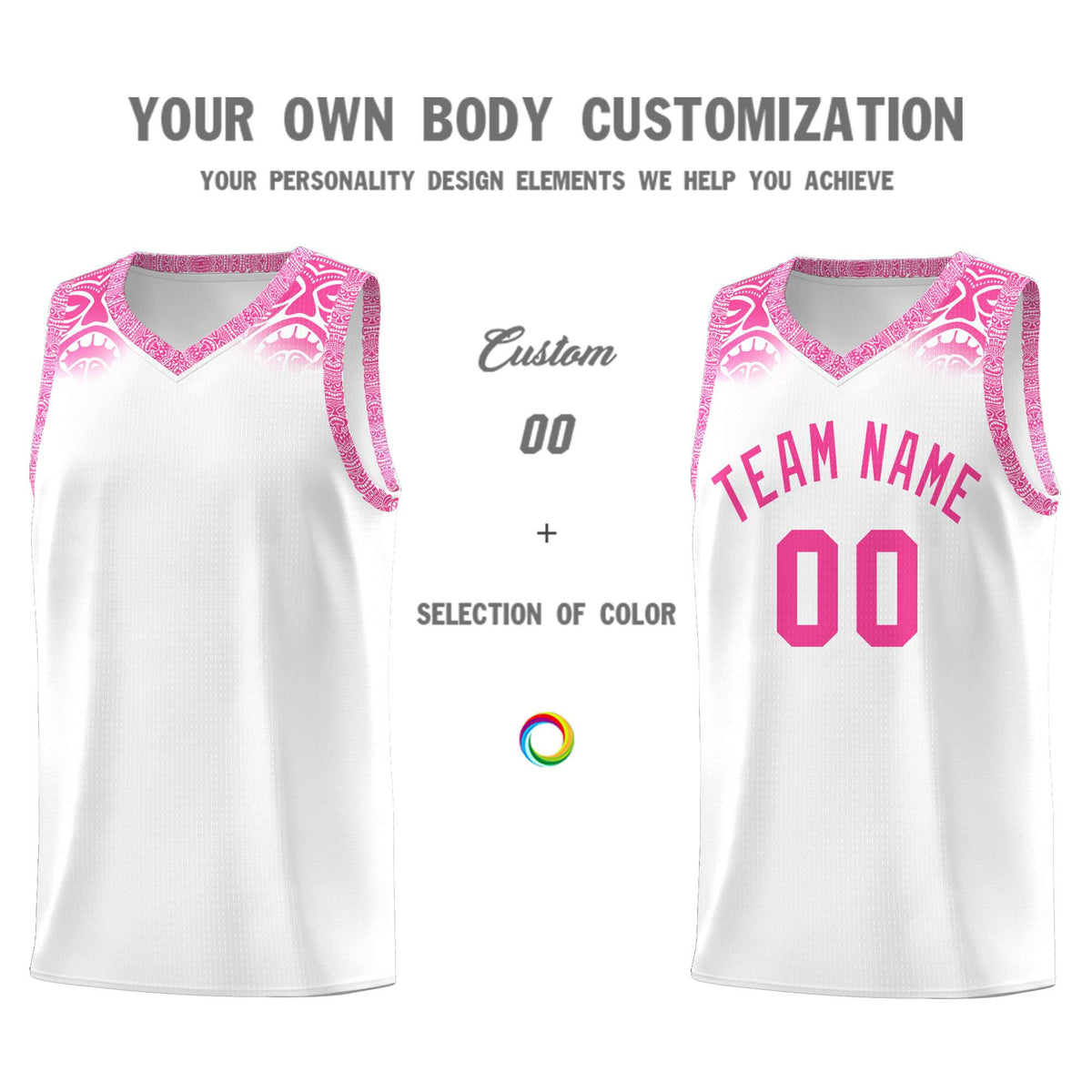 Custom White Pink Personalized Indians Print Kits Sports Uniform Basketball Jersey|KXKSHOP
