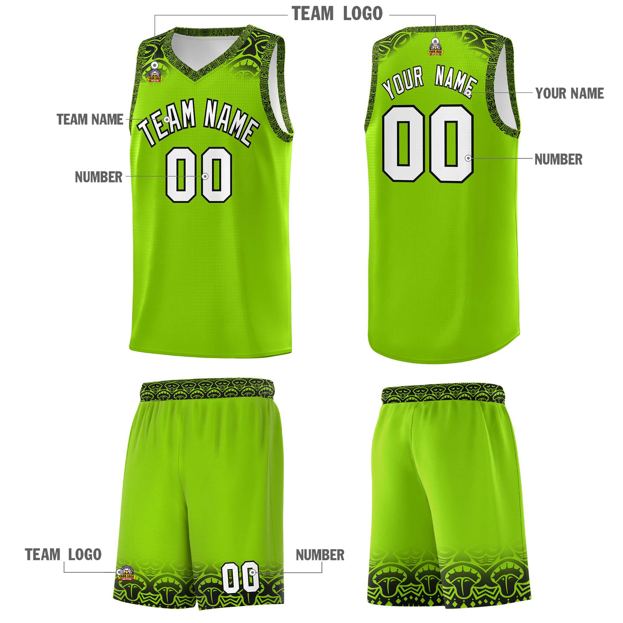 Custom Green Black Personalized Indians Print Kits Sports Uniform Basketball Jersey|KXKSHOP