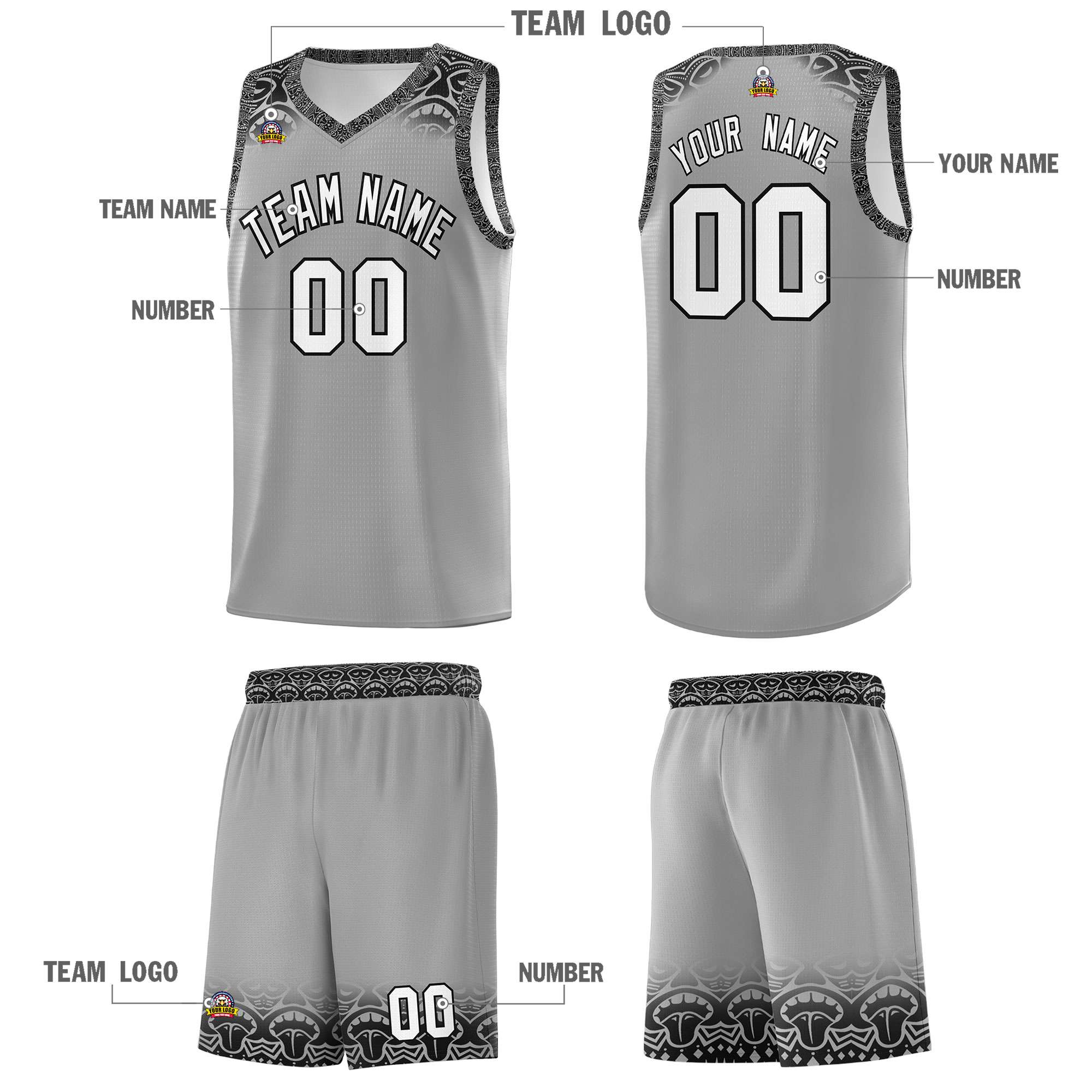 Custom Dark Gray Black Personalized Indians Print Kits Sports Uniform Basketball Jersey|KXKSHOP