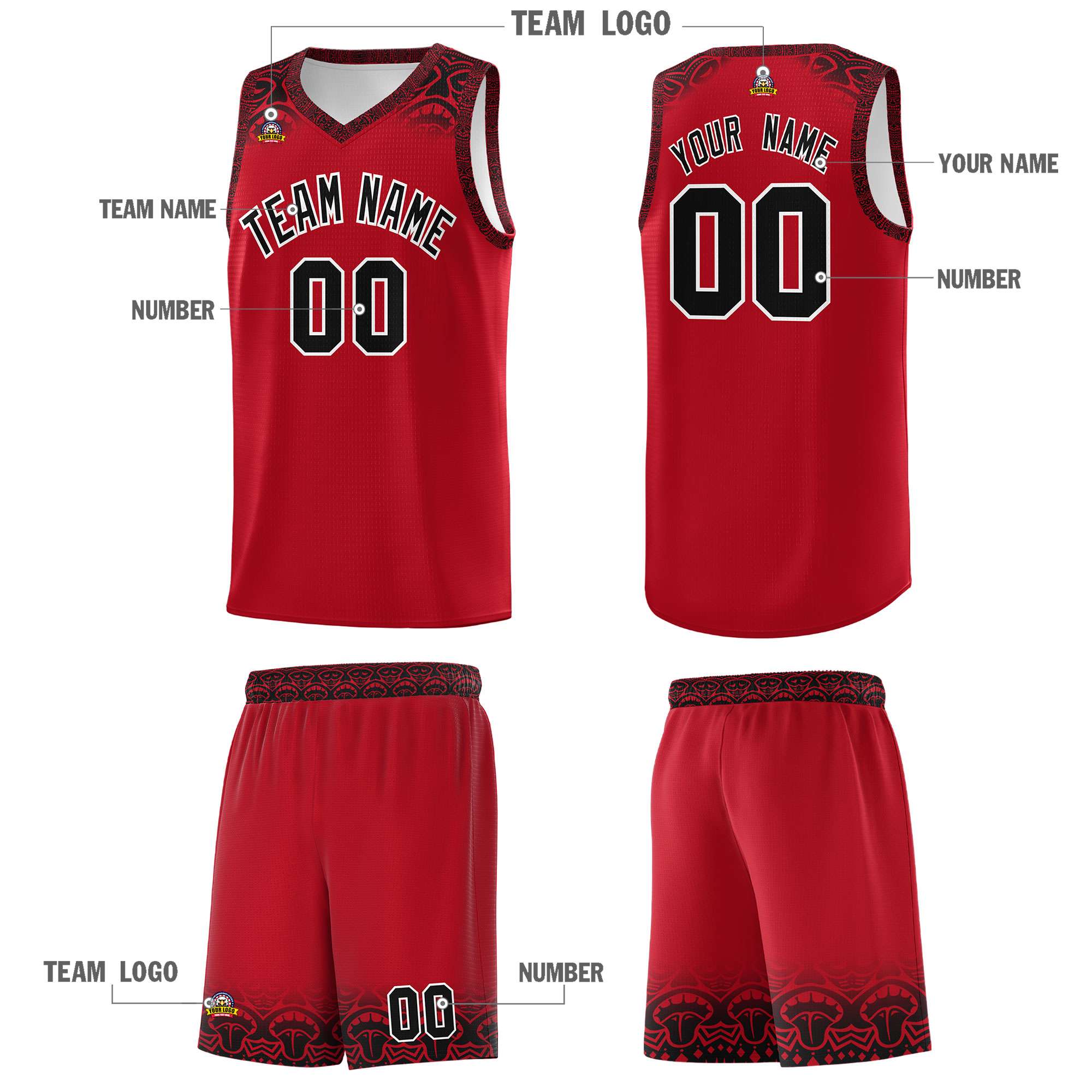 Custom Red Black Personalized Indians Print Kits Sports Uniform Basketball Jersey|KXKSHOP