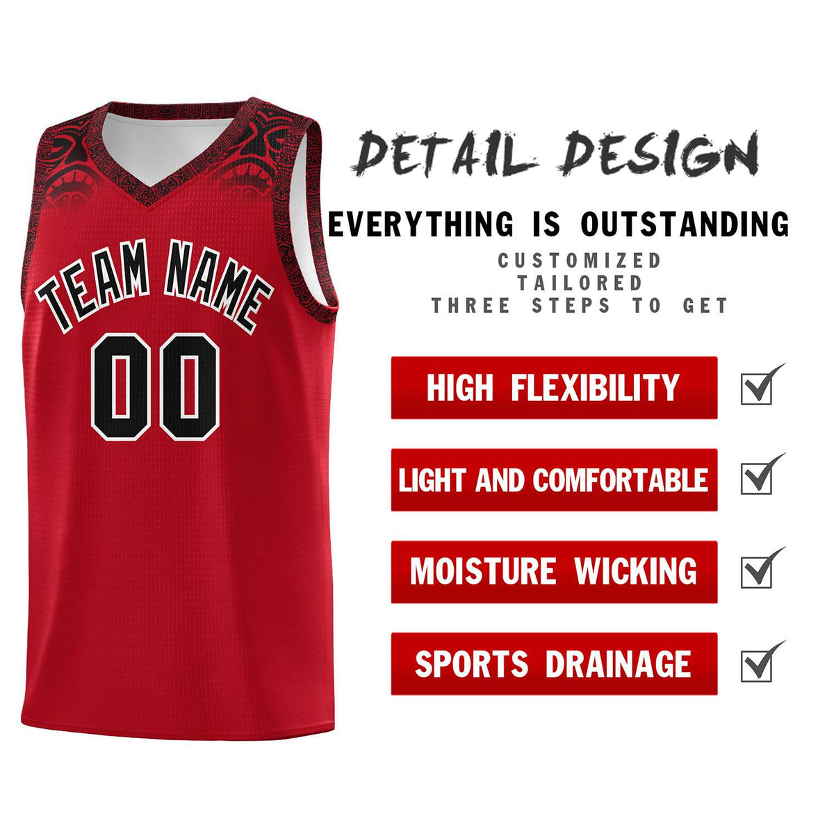Custom Red Black Personalized Indians Print Kits Sports Uniform Basketball Jersey|KXKSHOP