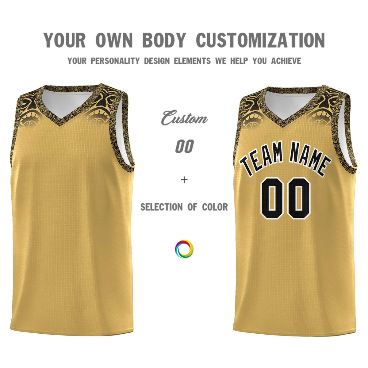 Custom Old Gold Black Personalized Indians Print Kits Sports Uniform Basketball Jersey|KXKSHOP