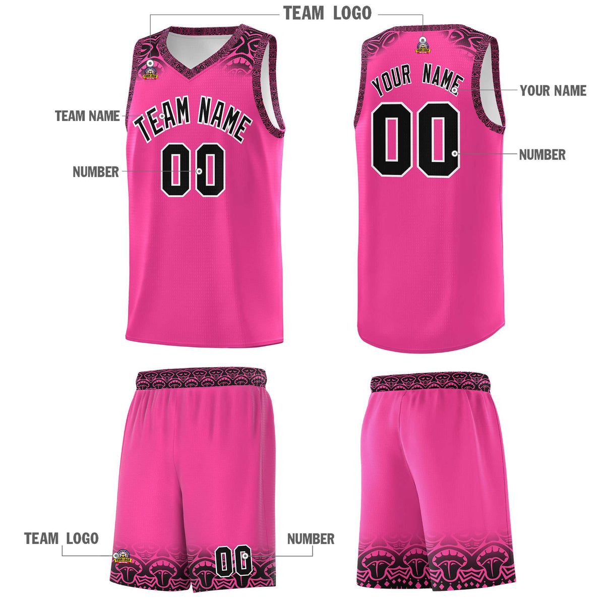 Custom Pink Black Personalized Indians Print Kits Sports Uniform Basketball Jersey|KXKSHOP