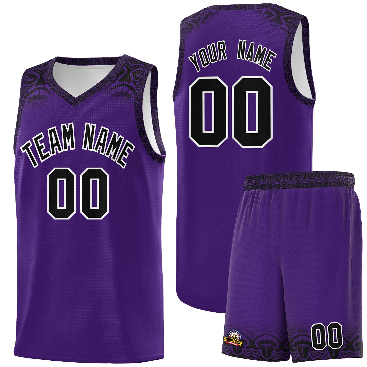 Custom Purple Black Personalized Indians Print Kits Sports Uniform Basketball Jersey|KXKSHOP