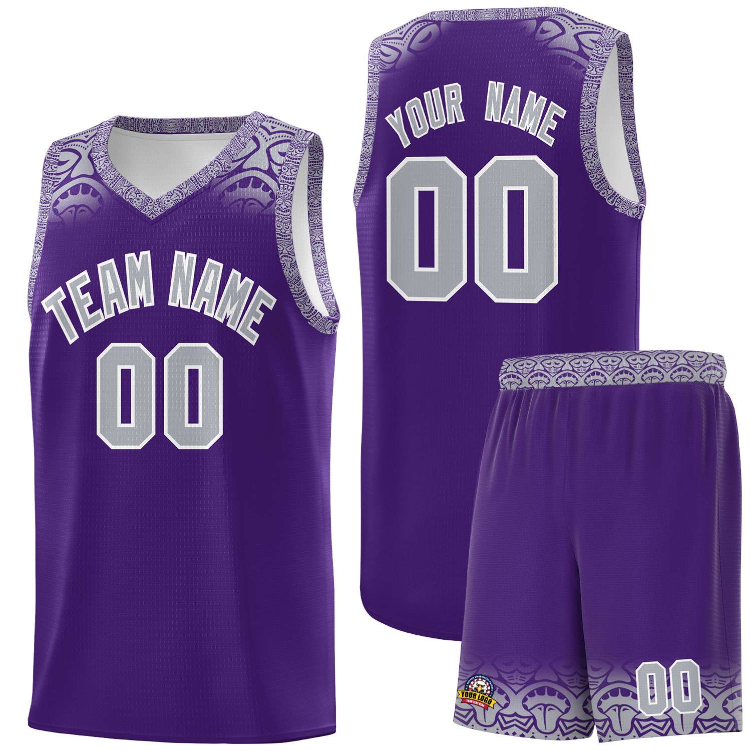 Custom Purple Gray Personalized Indians Print Kits Sports Uniform Basketball Jersey|KXKSHOP