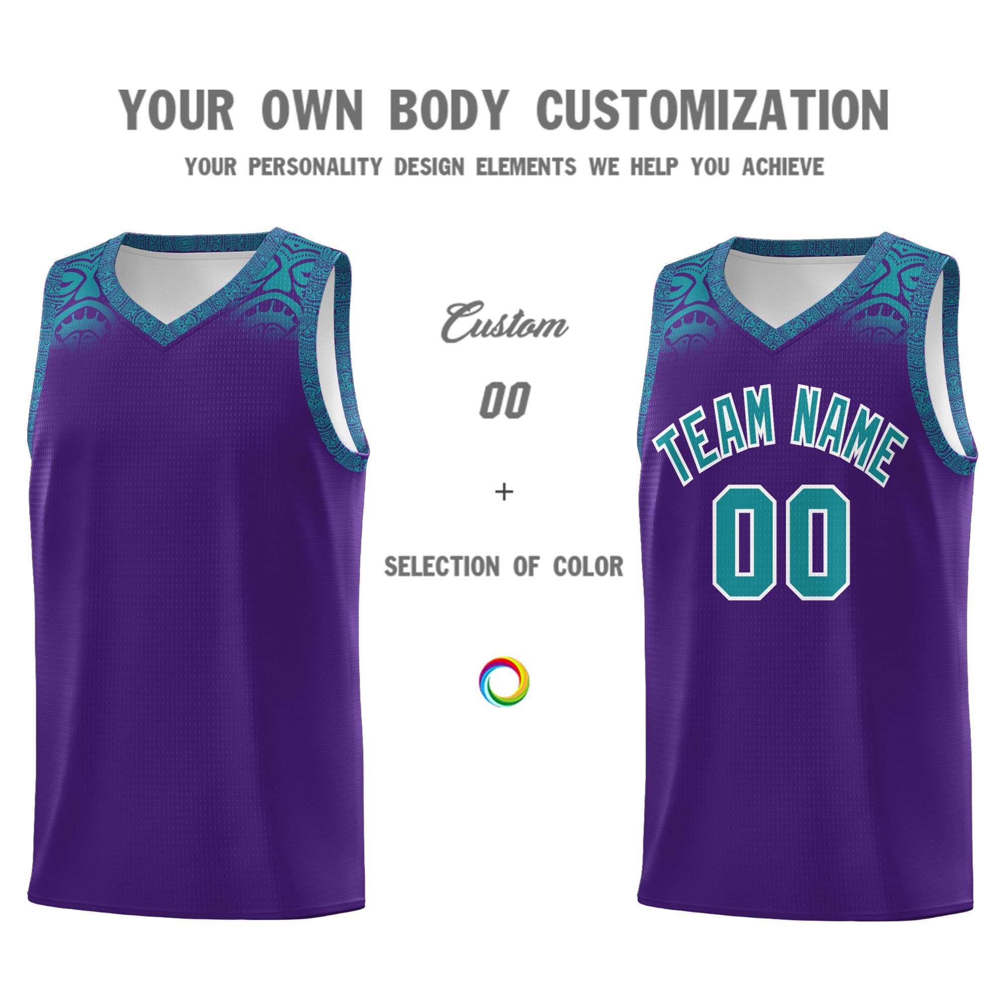 Custom Purple Aqua Personalized Indians Print Kits Sports Uniform Basketball Jersey|KXKSHOP