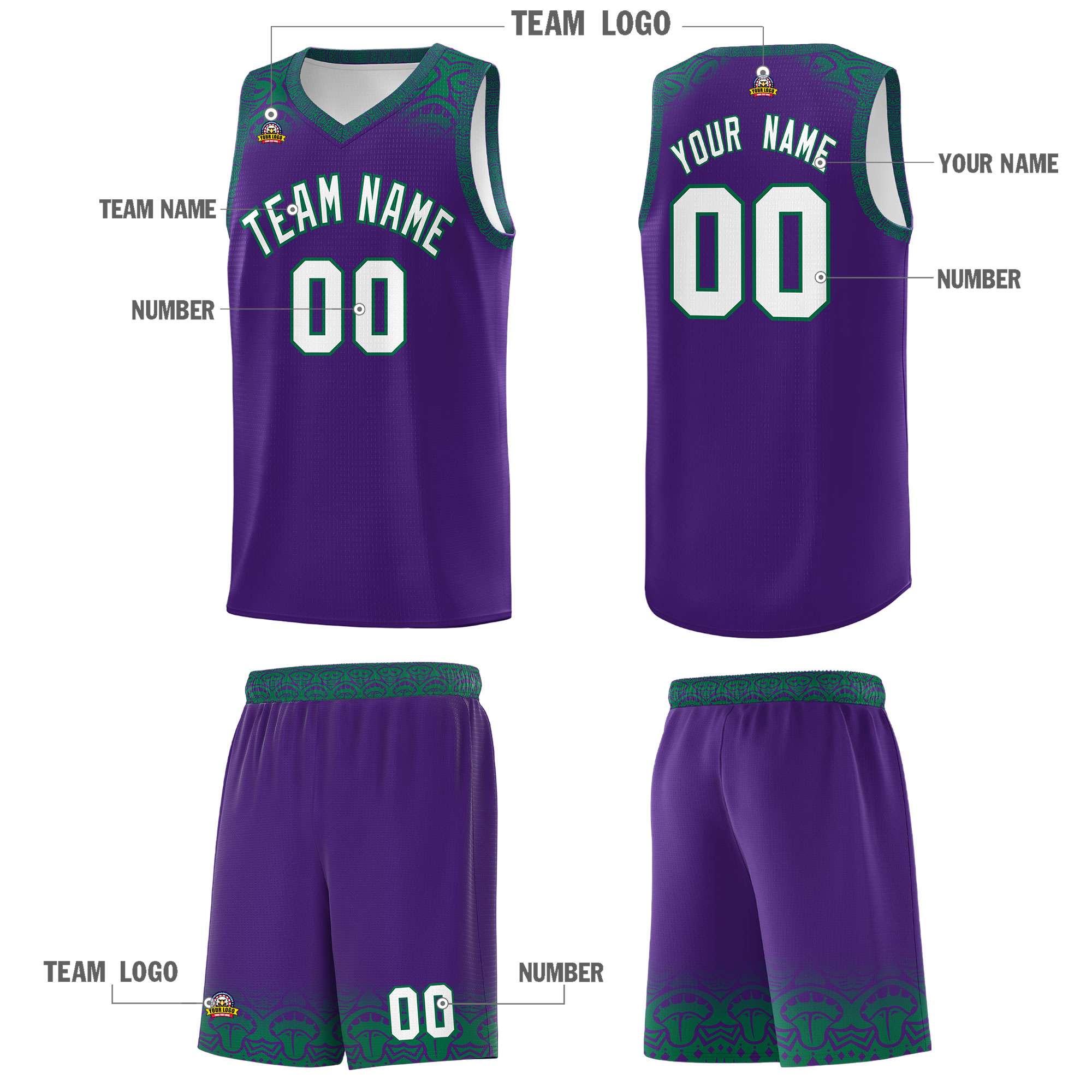 Custom Purple Kelly Green Personalized Indians Print Kits Sports Uniform Basketball Jersey|KXKSHOP