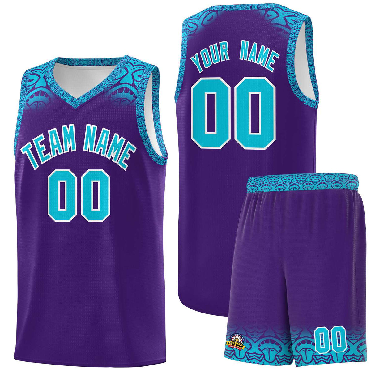Custom Purple Sky Blue Personalized Indians Print Kits Sports Uniform Basketball Jersey|KXKSHOP