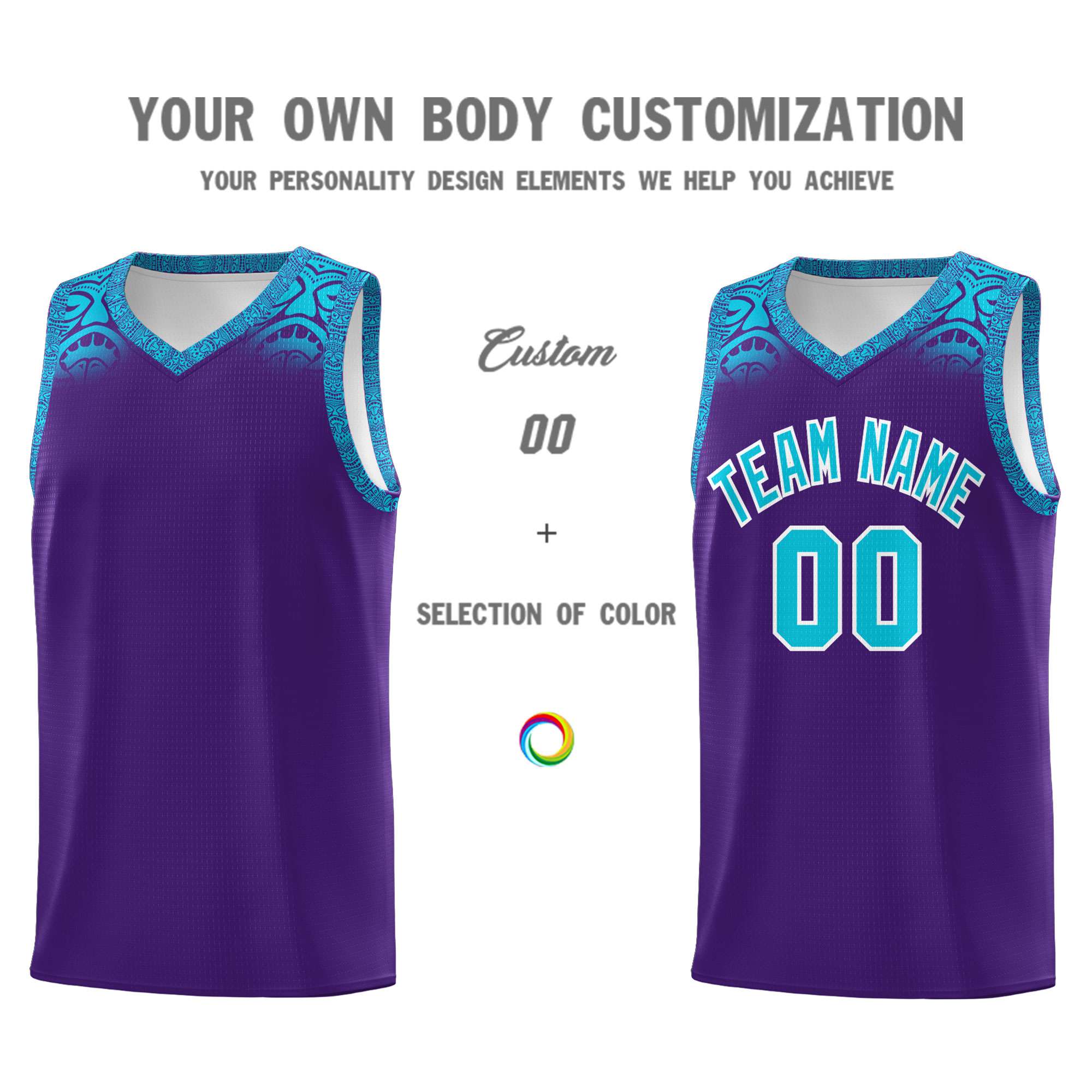Custom Purple Sky Blue Personalized Indians Print Kits Sports Uniform Basketball Jersey|KXKSHOP