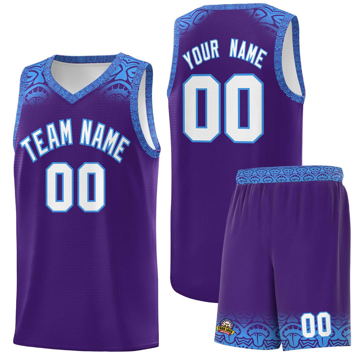 Custom Purple Powder Blue Personalized Indians Print Kits Sports Uniform Basketball Jersey|KXKSHOP