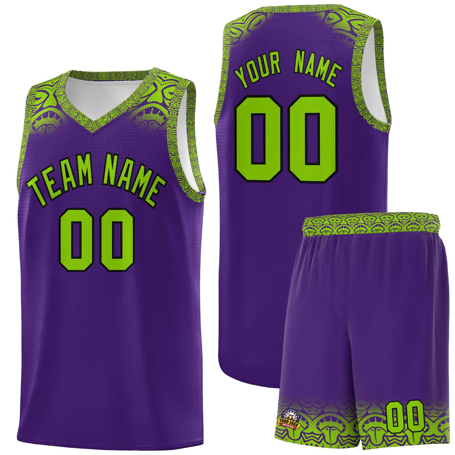 Custom Purple Green Personalized Indians Print Kits Sports Uniform Basketball Jersey|KXKSHOP