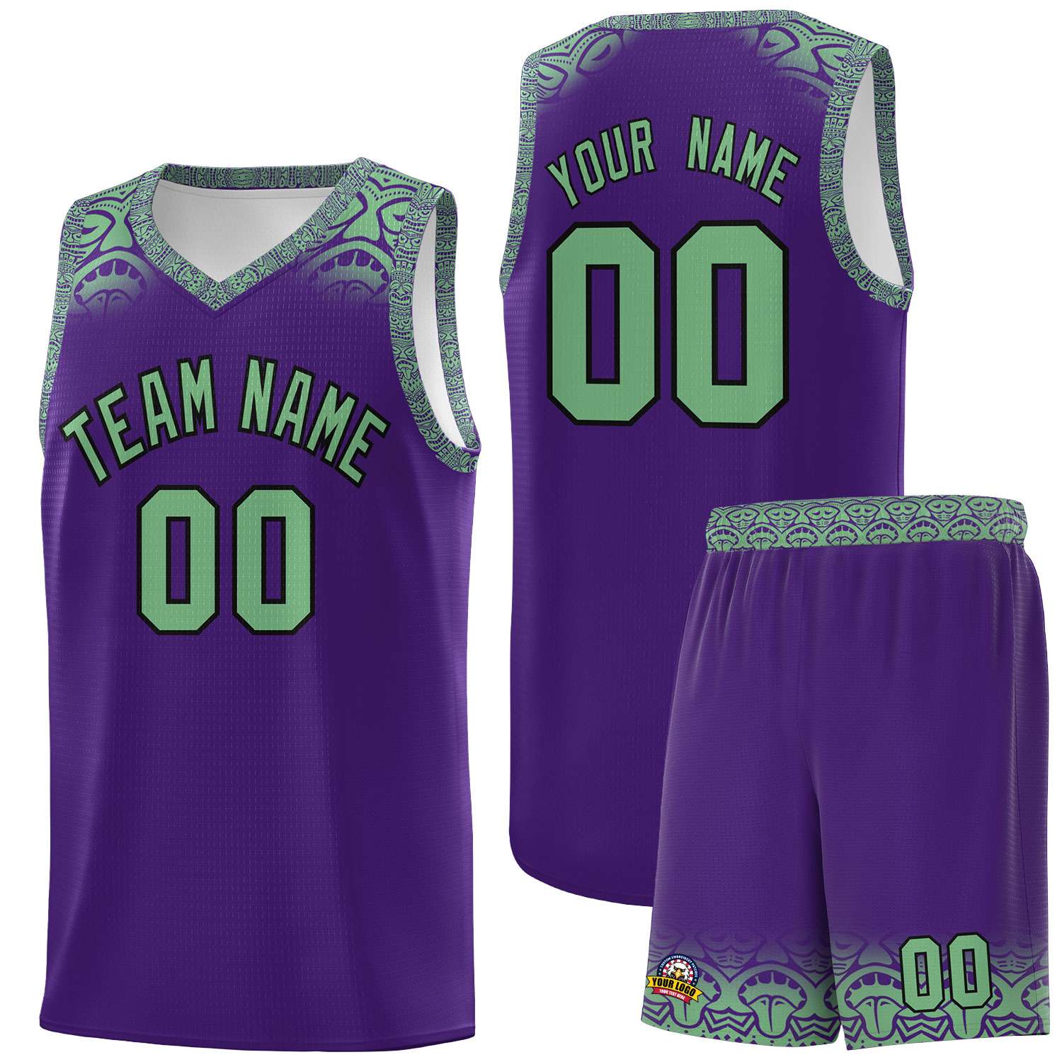 Custom Purple Green Personalized Indians Print Kits Sports Uniform Basketball Jersey|KXKSHOP