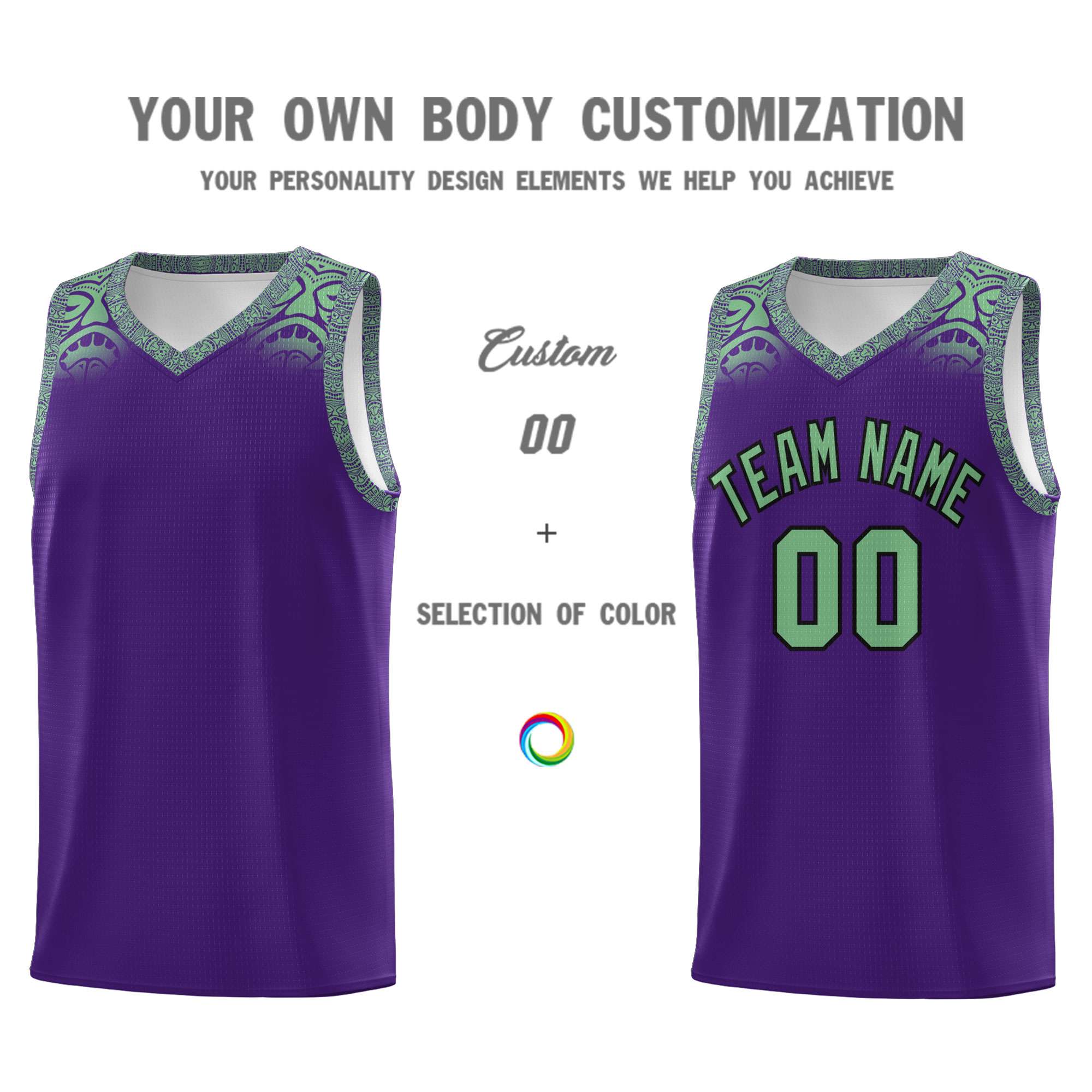 Custom Purple Green Personalized Indians Print Kits Sports Uniform Basketball Jersey|KXKSHOP