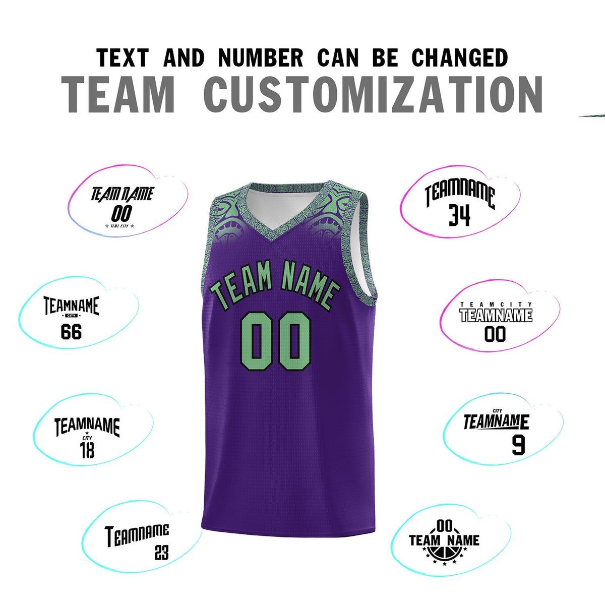 Custom Purple Green Personalized Indians Print Kits Sports Uniform Basketball Jersey|KXKSHOP
