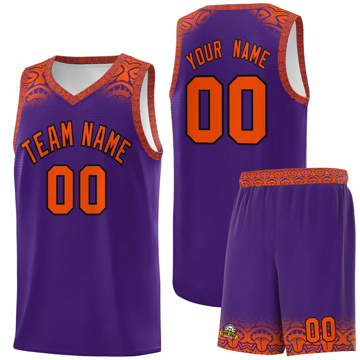 Custom Purple Orange Personalized Indians Print Kits Sports Uniform Basketball Jersey|KXKSHOP