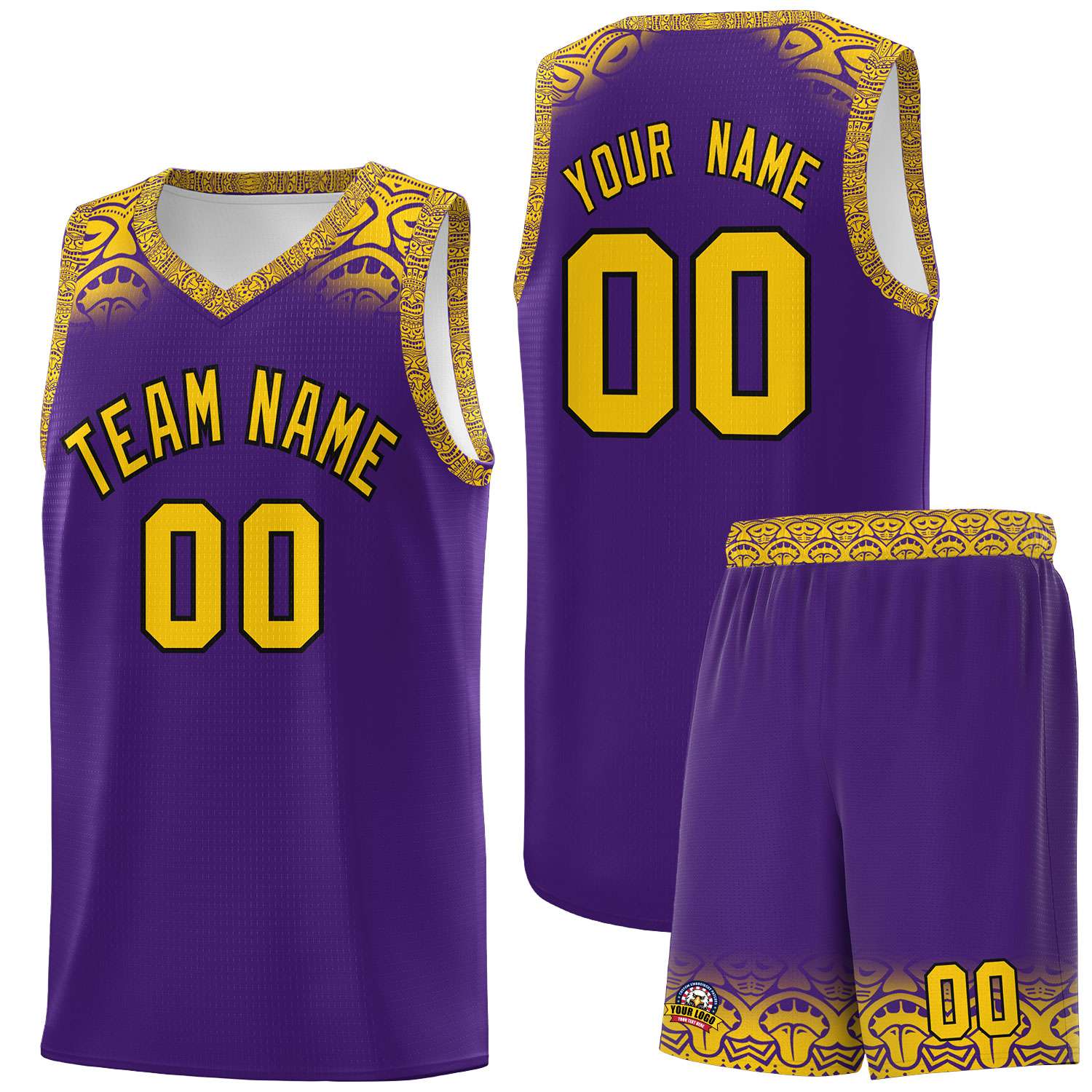Custom Purple Gold Personalized Indians Print Kits Sports Uniform Basketball Jersey|KXKSHOP