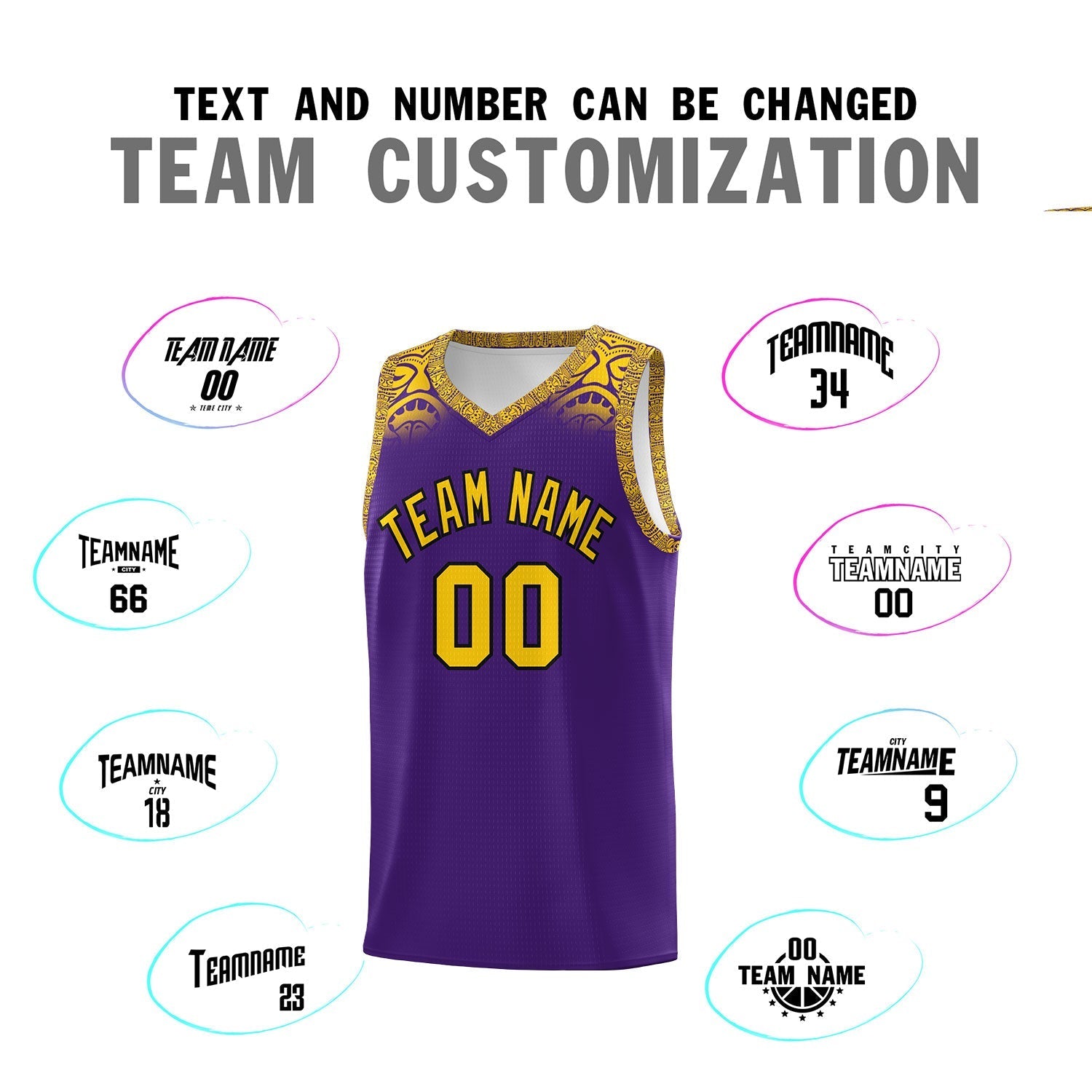 Custom Purple Gold Personalized Indians Print Kits Sports Uniform Basketball Jersey|KXKSHOP