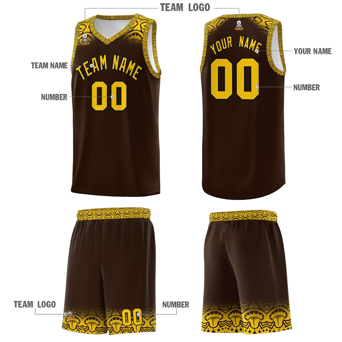 Custom Brown Gold Personalized Indians Print Kits Sports Uniform Basketball Jersey|KXKSHOP