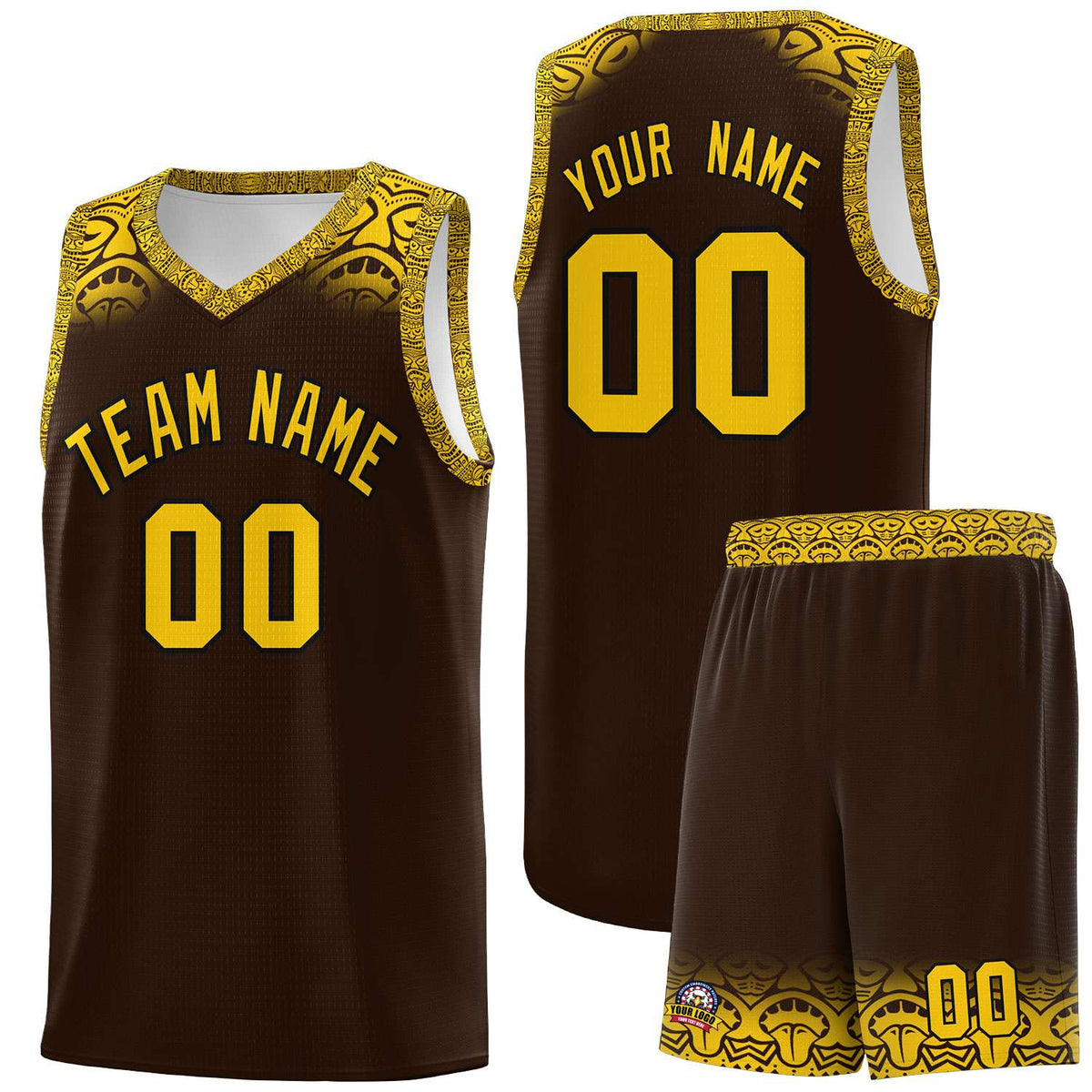 Custom Brown Gold Personalized Indians Print Kits Sports Uniform Basketball Jersey|KXKSHOP