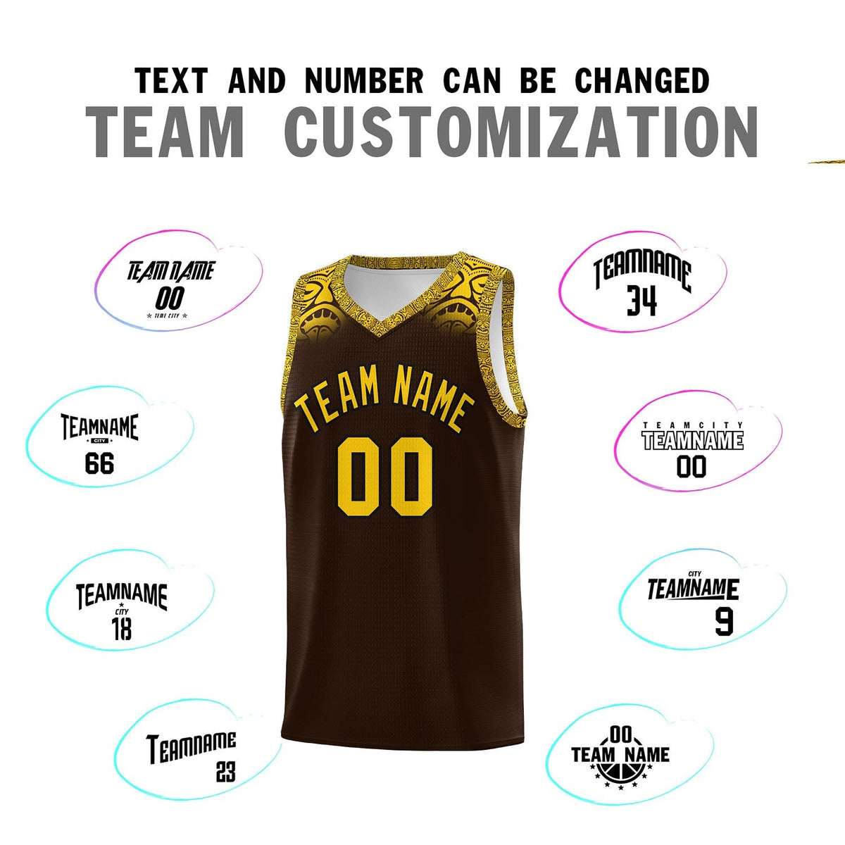 Custom Brown Gold Personalized Indians Print Kits Sports Uniform Basketball Jersey|KXKSHOP