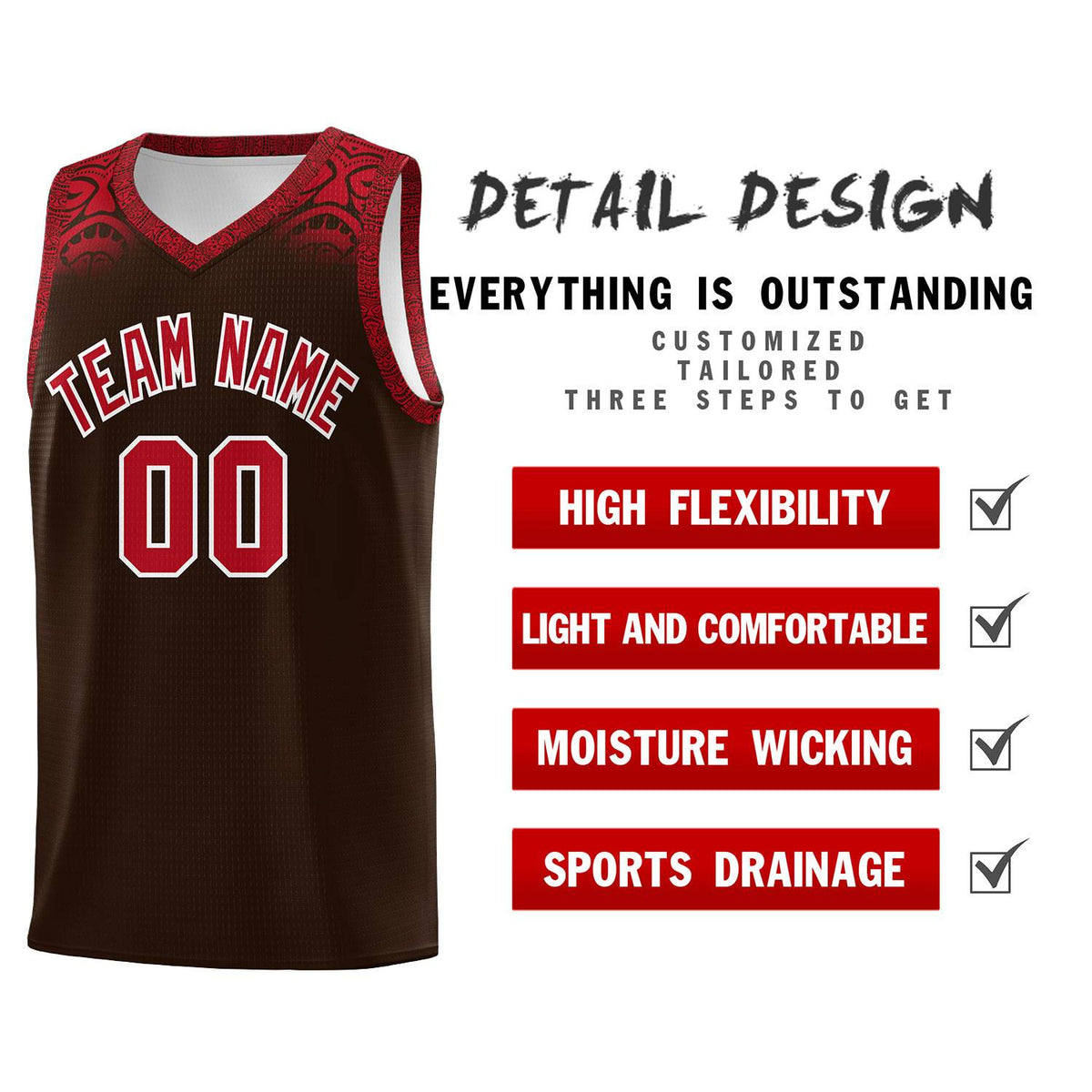 Custom Brown Red Personalized Indians Print Kits Sports Uniform Basketball Jersey|KXKSHOP