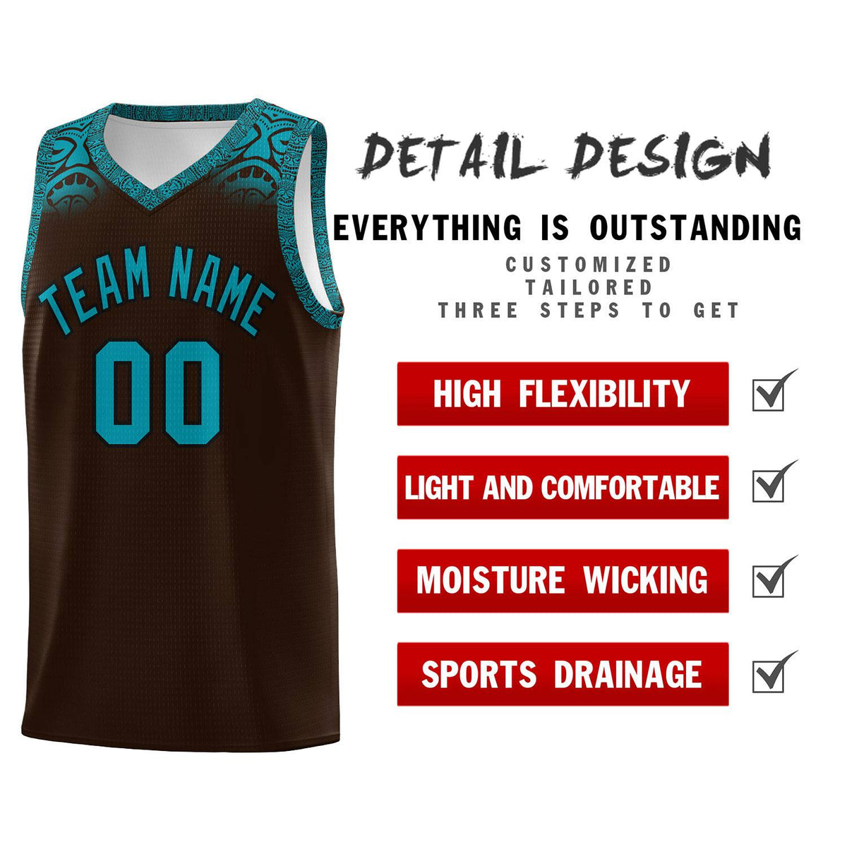 Custom Brown Teal Personalized Indians Print Kits Sports Uniform Basketball Jersey|KXKSHOP