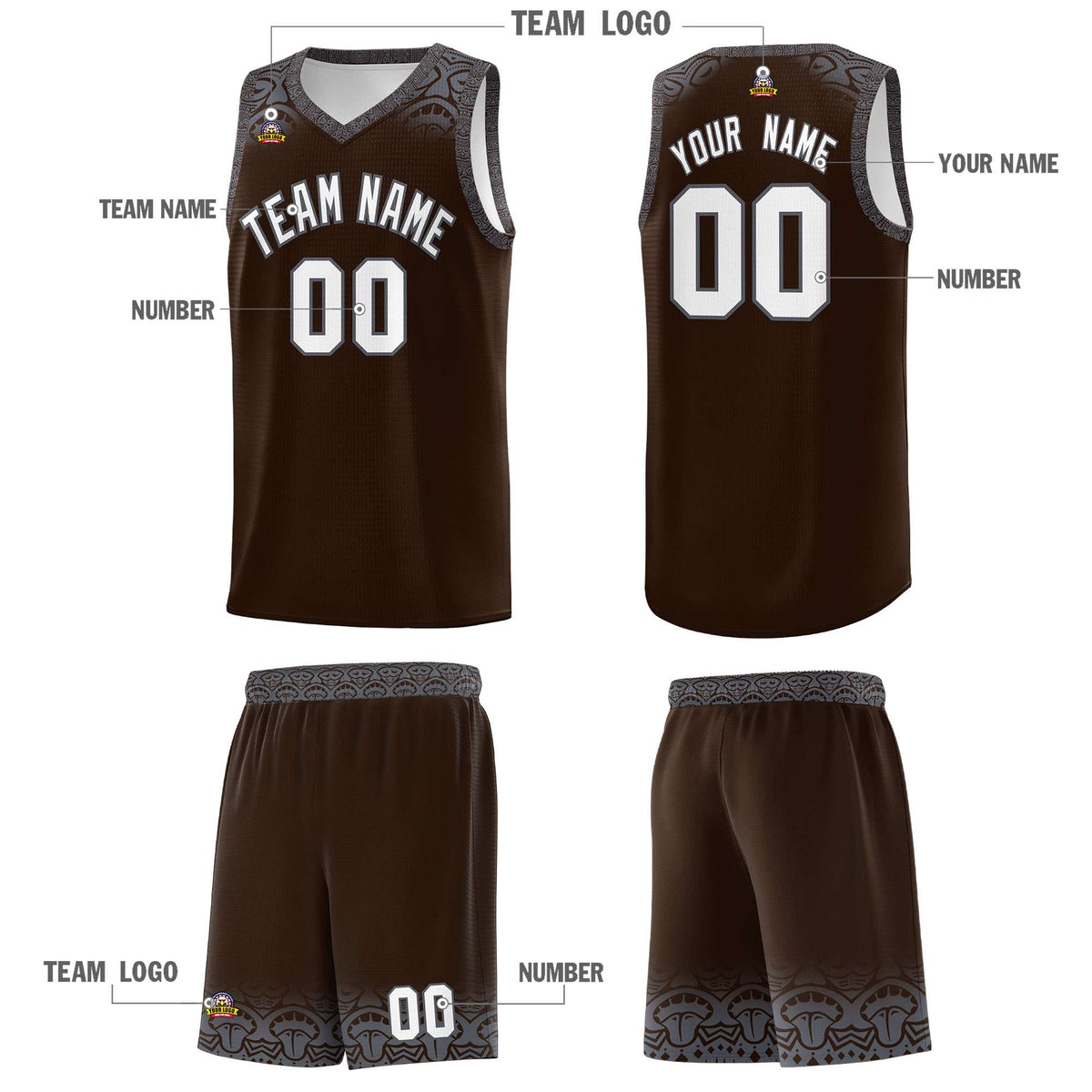 Custom Brown Dark Gray Personalized Indians Print Kits Sports Uniform Basketball Jersey|KXKSHOP