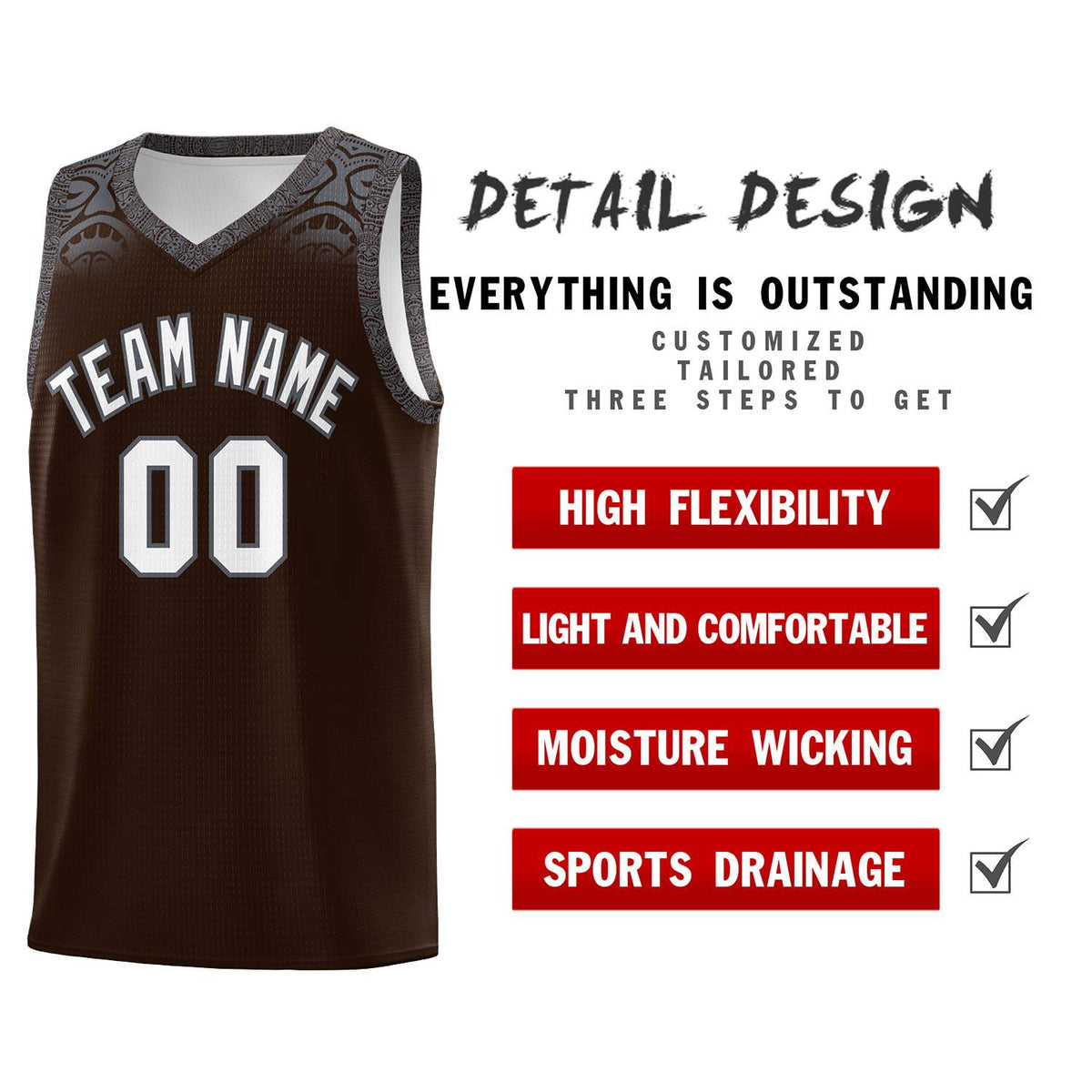 Custom Brown Dark Gray Personalized Indians Print Kits Sports Uniform Basketball Jersey|KXKSHOP