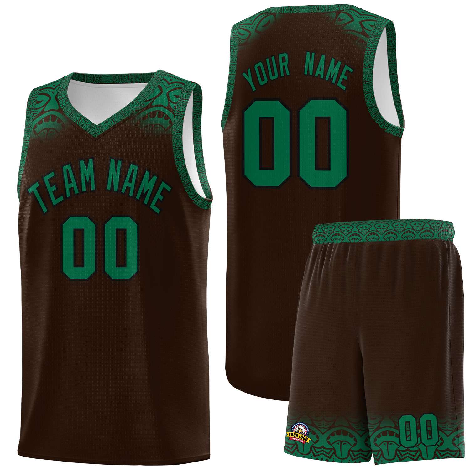 Custom Brown Kelly Green Personalized Indians Print Kits Sports Uniform Basketball Jersey|KXKSHOP
