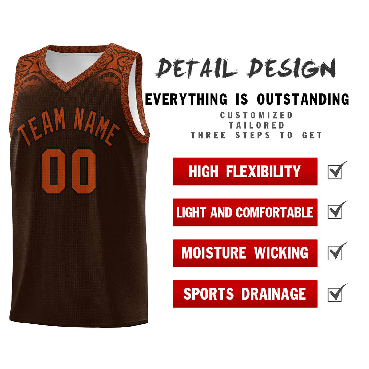 Custom Brown Texas Orange Personalized Indians Print Kits Sports Uniform Basketball Jersey|KXKSHOP