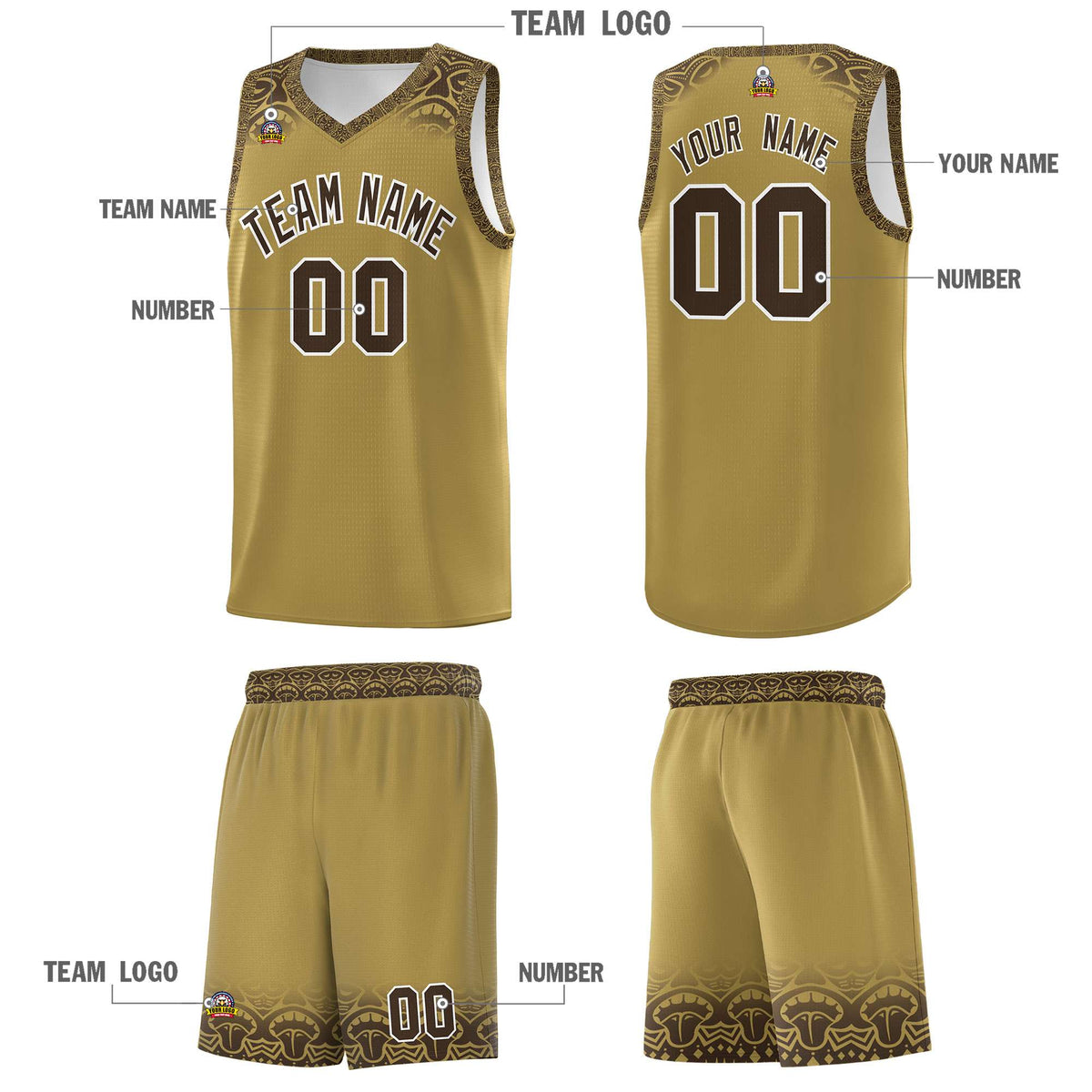 Custom Desert Yellow Brown Personalized Indians Print Kits Sports Uniform Basketball Jersey|KXKSHOP