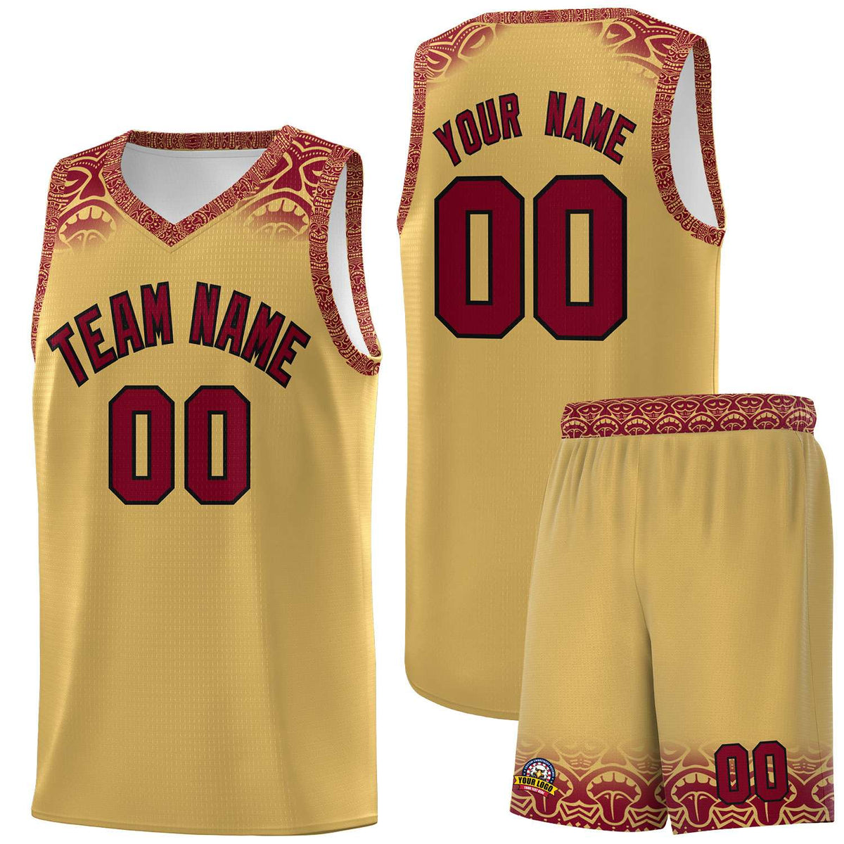 Custom Khaki Crimson Personalized Indians Print Kits Sports Uniform Basketball Jersey|KXKSHOP