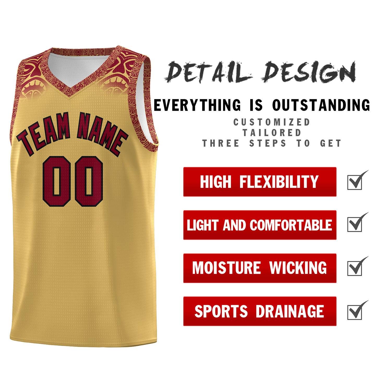 Custom Khaki Crimson Personalized Indians Print Kits Sports Uniform Basketball Jersey|KXKSHOP
