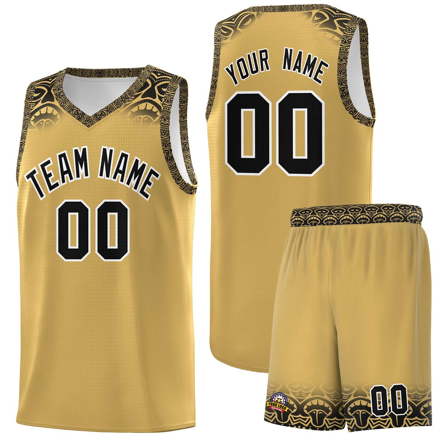 Custom Khaki Black Personalized Indians Print Kits Sports Uniform Basketball Jersey|KXKSHOP