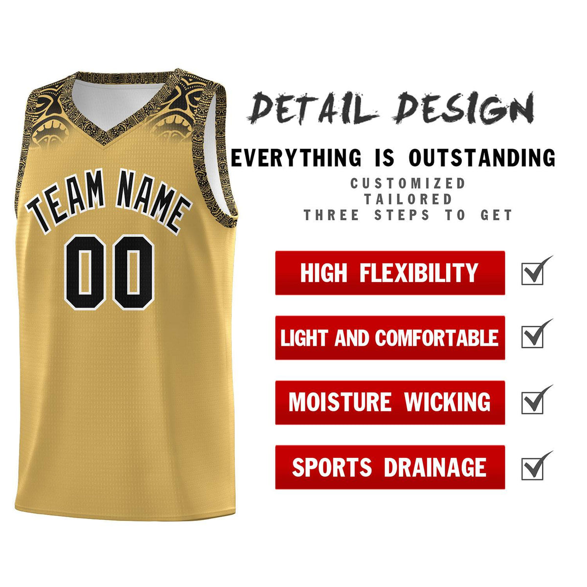 Custom Khaki Black Personalized Indians Print Kits Sports Uniform Basketball Jersey|KXKSHOP