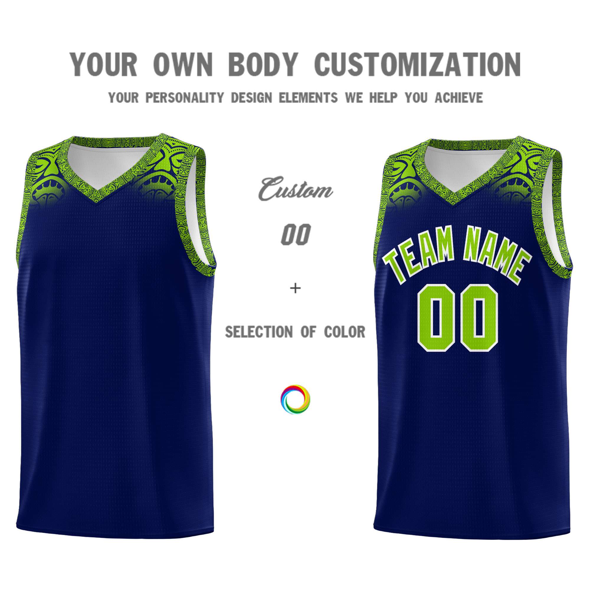 Custom Royal Neon Green Personalized Indians Print Kits Sports Uniform Basketball Jersey|KXKSHOP