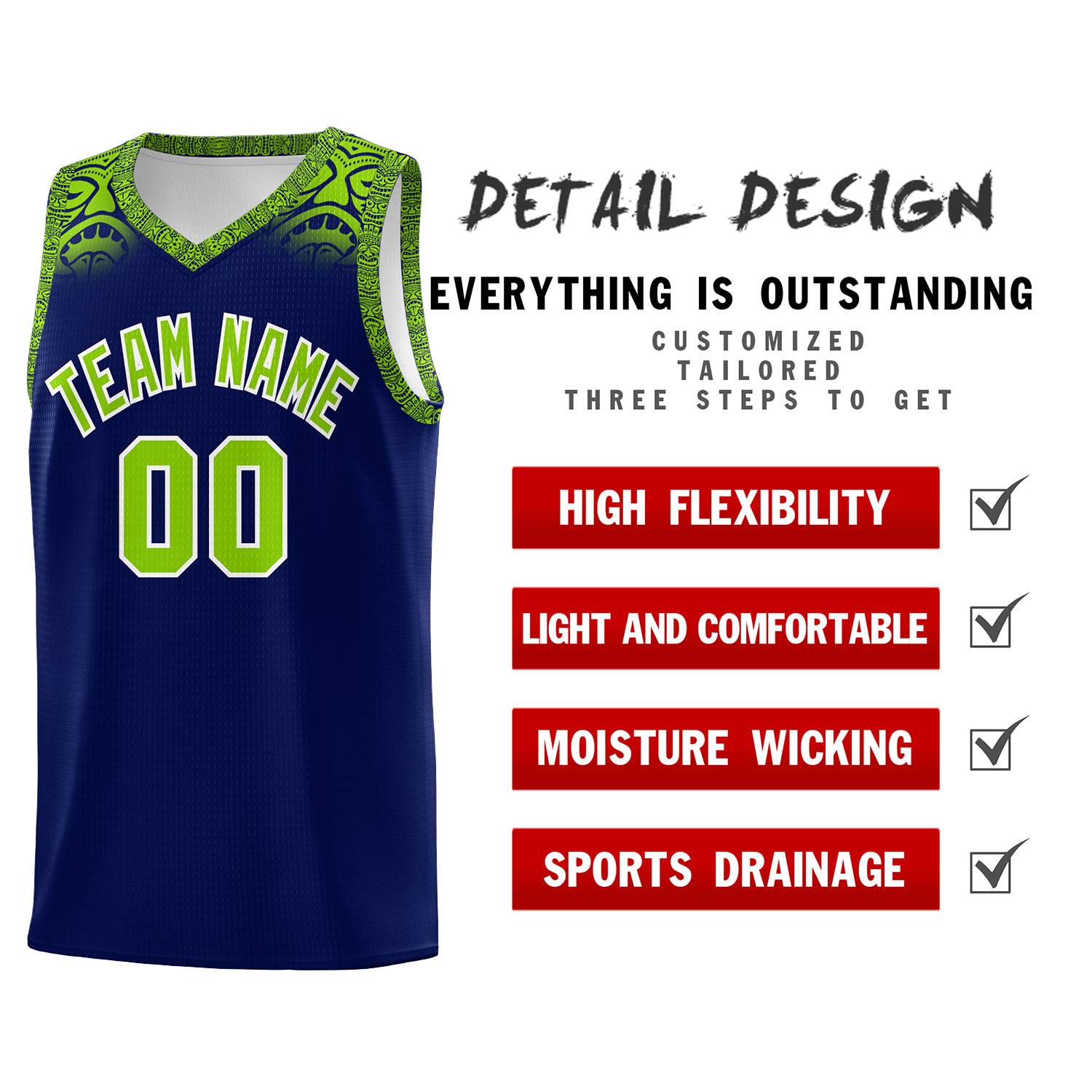 Custom Royal Neon Green Personalized Indians Print Kits Sports Uniform Basketball Jersey|KXKSHOP