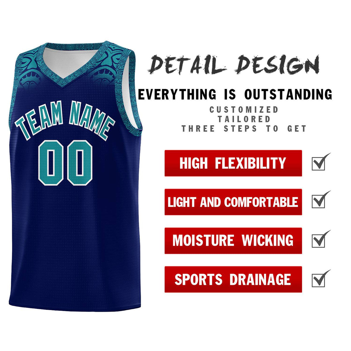 Custom Royal Aqua Personalized Indians Print Kits Sports Uniform Basketball Jersey|KXKSHOP
