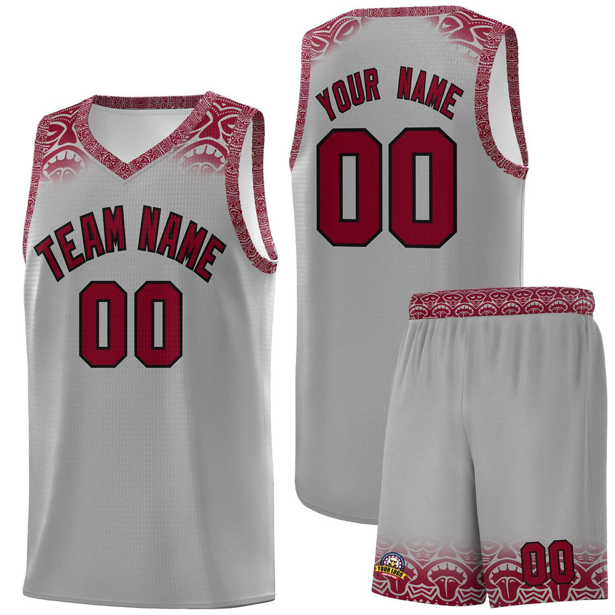 Custom Gray Crimson Personalized Indians Print Kits Sports Uniform Basketball Jersey|KXKSHOP