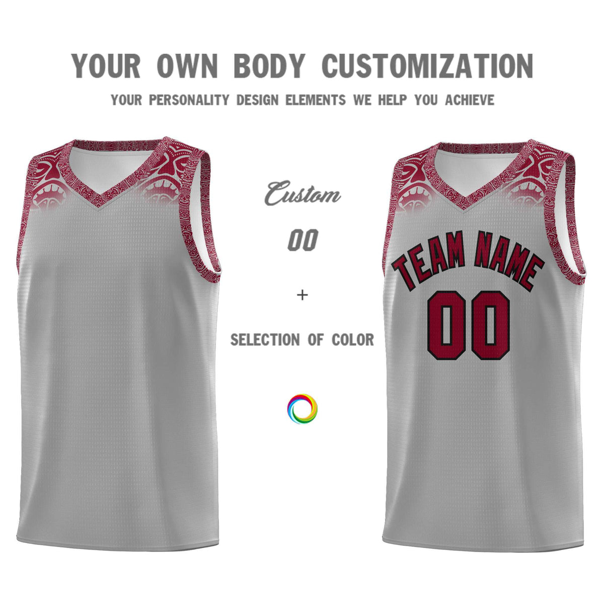 Custom Gray Crimson Personalized Indians Print Kits Sports Uniform Basketball Jersey|KXKSHOP