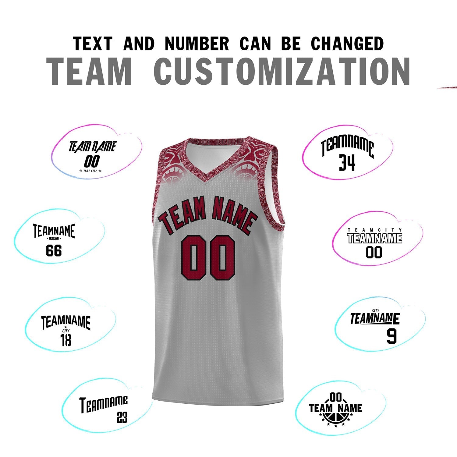 Custom Gray Crimson Personalized Indians Print Kits Sports Uniform Basketball Jersey|KXKSHOP