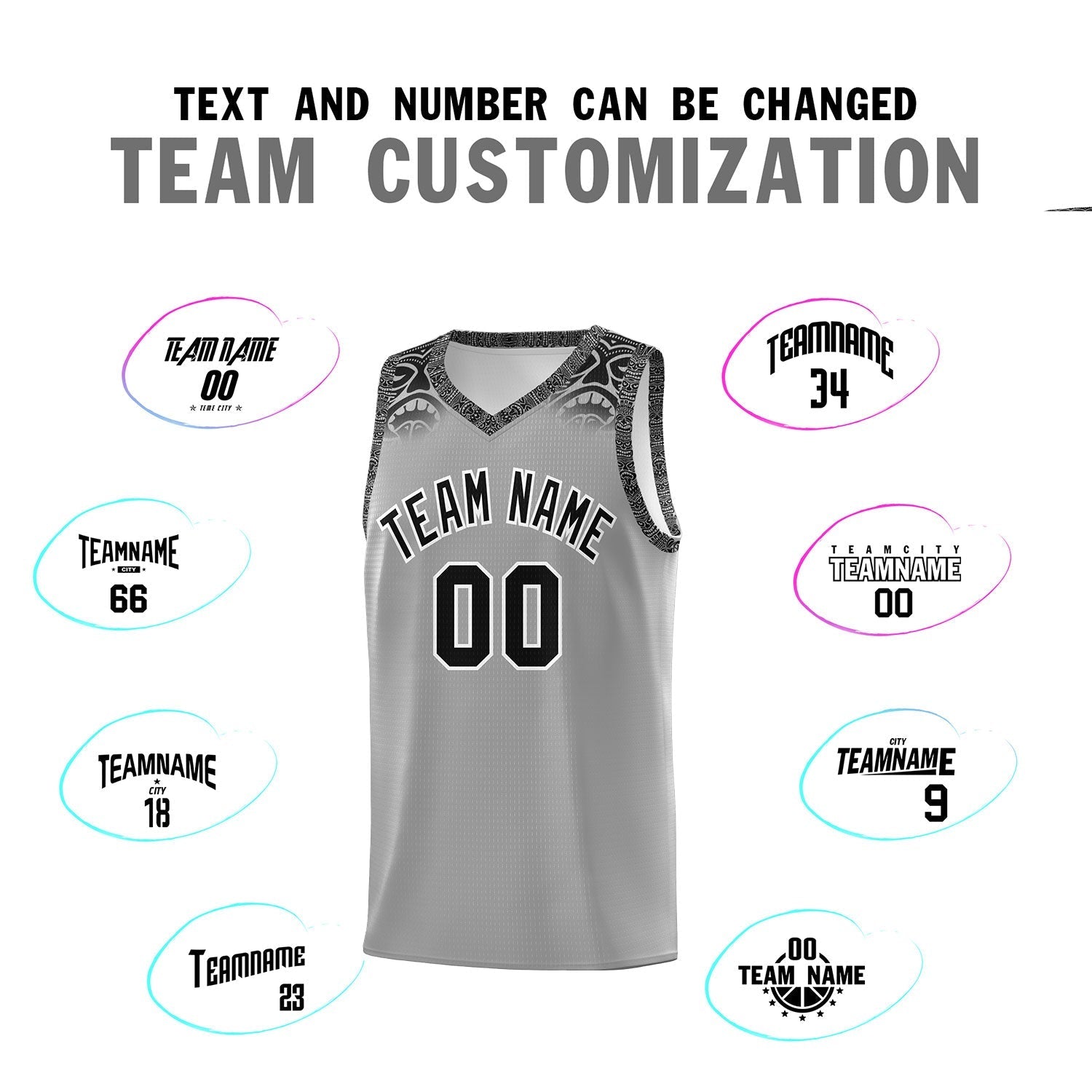 Custom Gray Black Personalized Indians Print Kits Sports Uniform Basketball Jersey|KXKSHOP