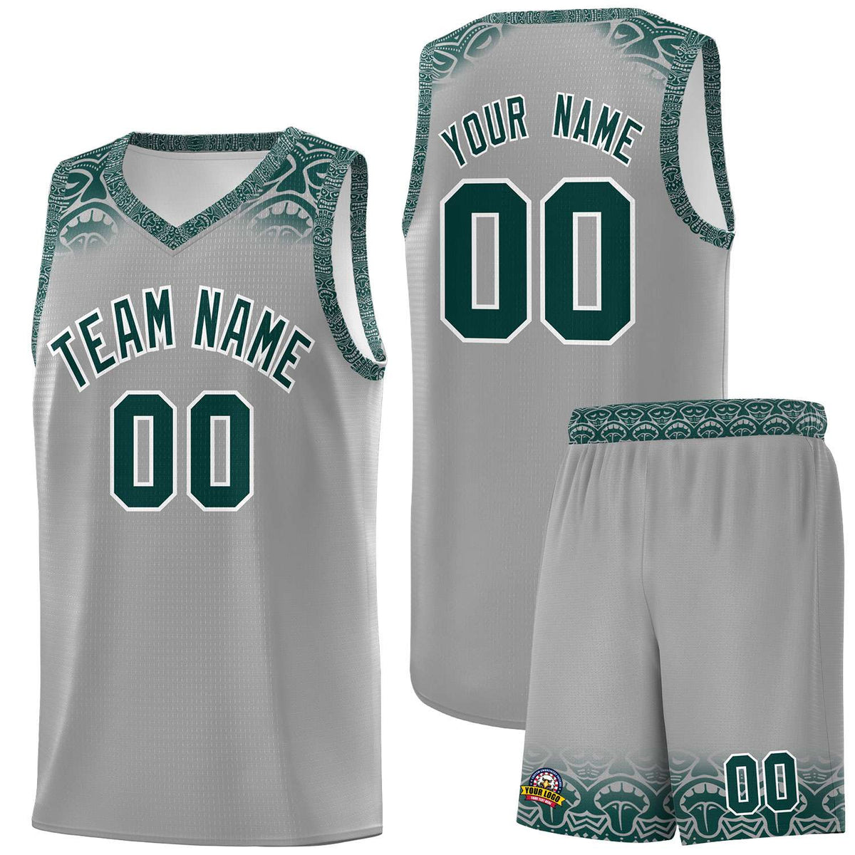 Custom Gray Midnight Green Personalized Indians Print Kits Sports Uniform Basketball Jersey|KXKSHOP