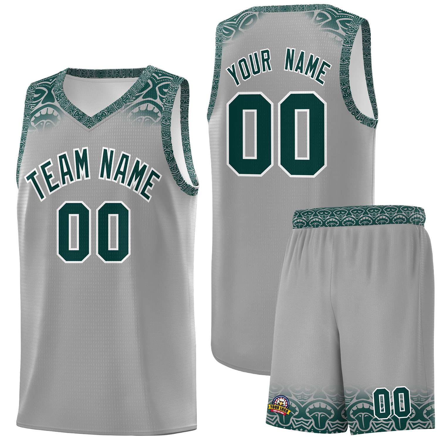 Custom Gray Midnight Green Personalized Indians Print Kits Sports Uniform Basketball Jersey|KXKSHOP
