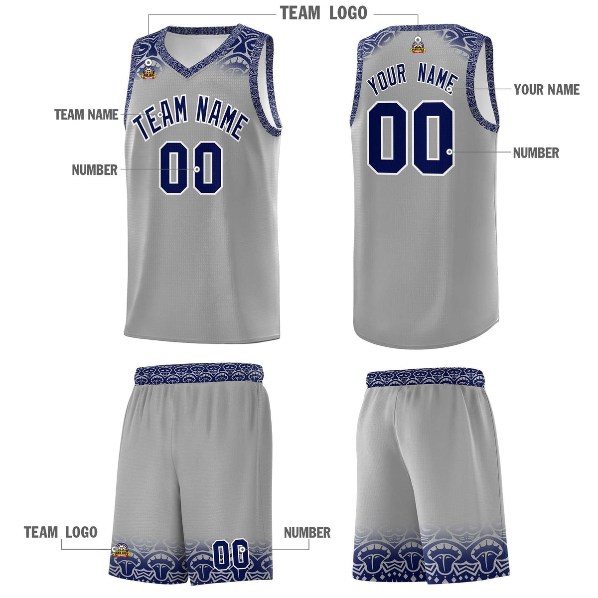 Custom Gray Royal Personalized Indians Print Kits Sports Uniform Basketball Jersey|KXKSHOP