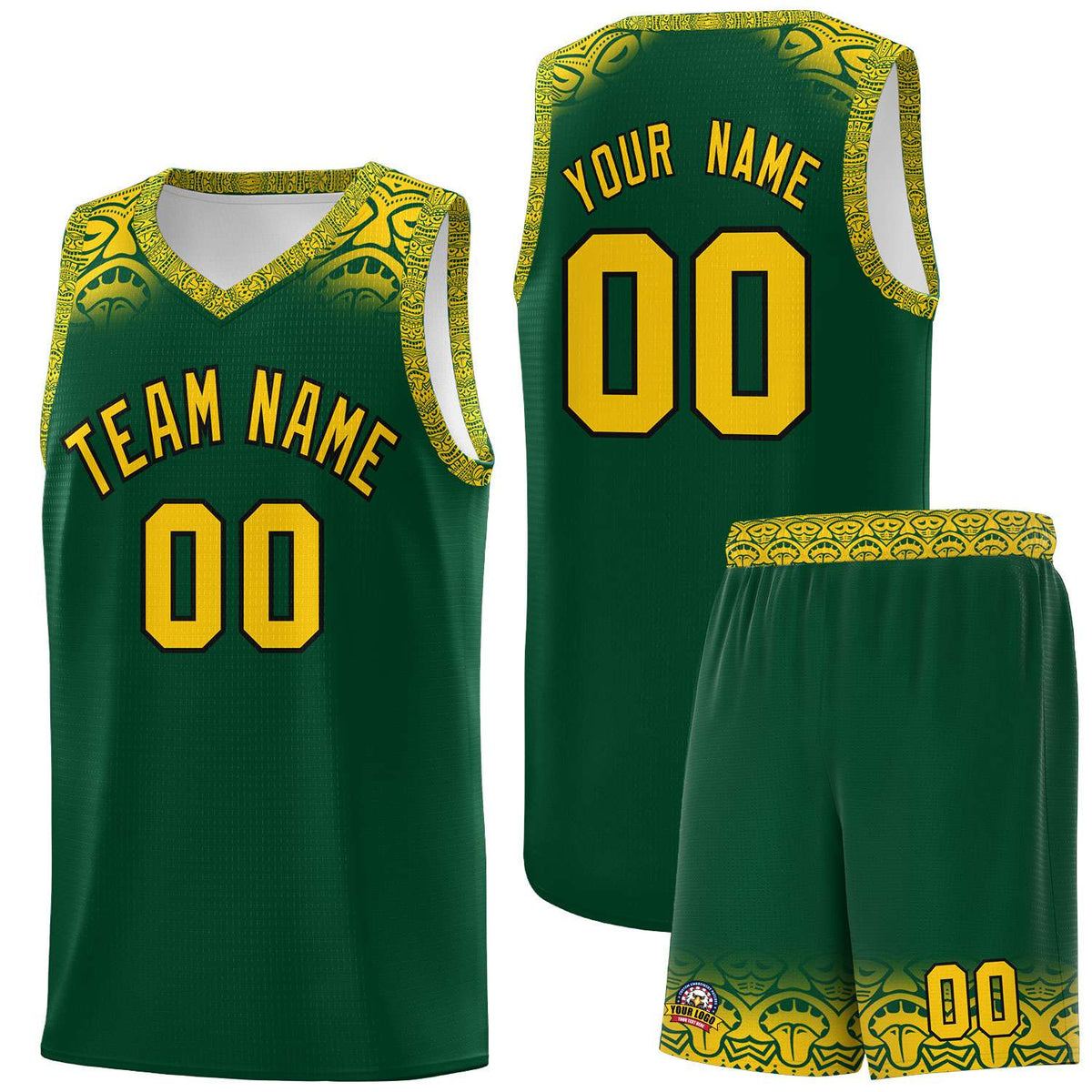 Custom Green Gold Personalized Indians Print Kits Sports Uniform Basketball Jersey|KXKSHOP