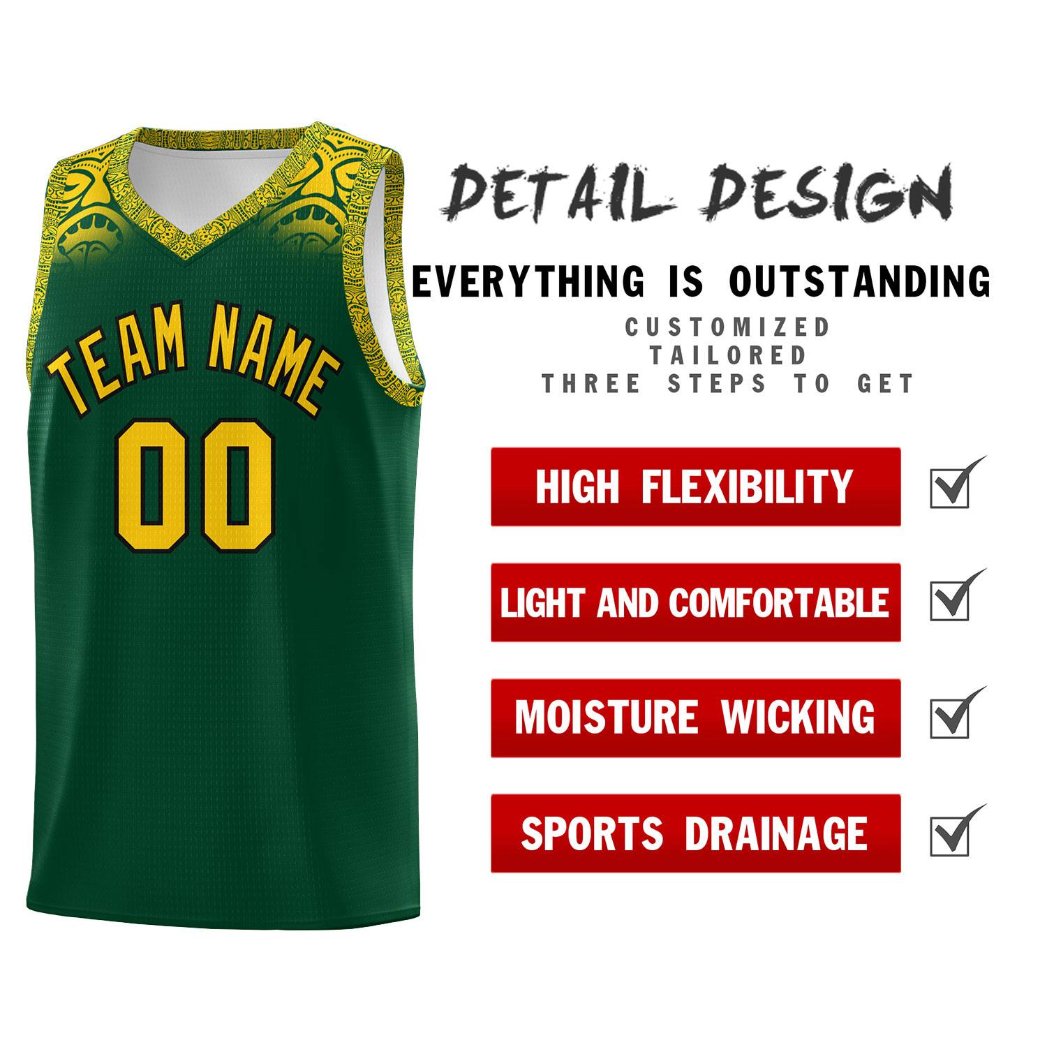 Custom Green Gold Personalized Indians Print Kits Sports Uniform Basketball Jersey|KXKSHOP